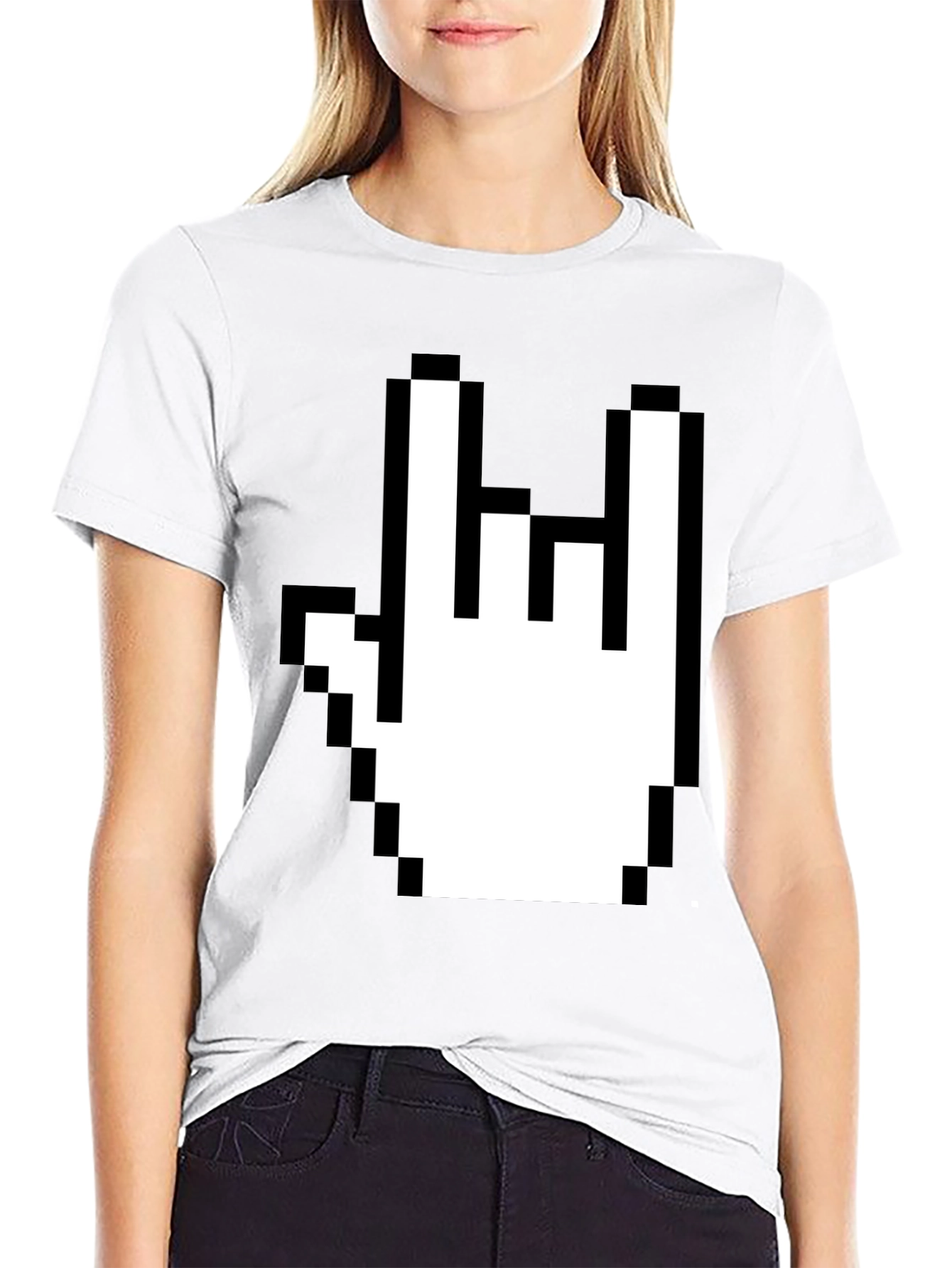 Pixel Rock Hand Graphic T-Shirt - Black