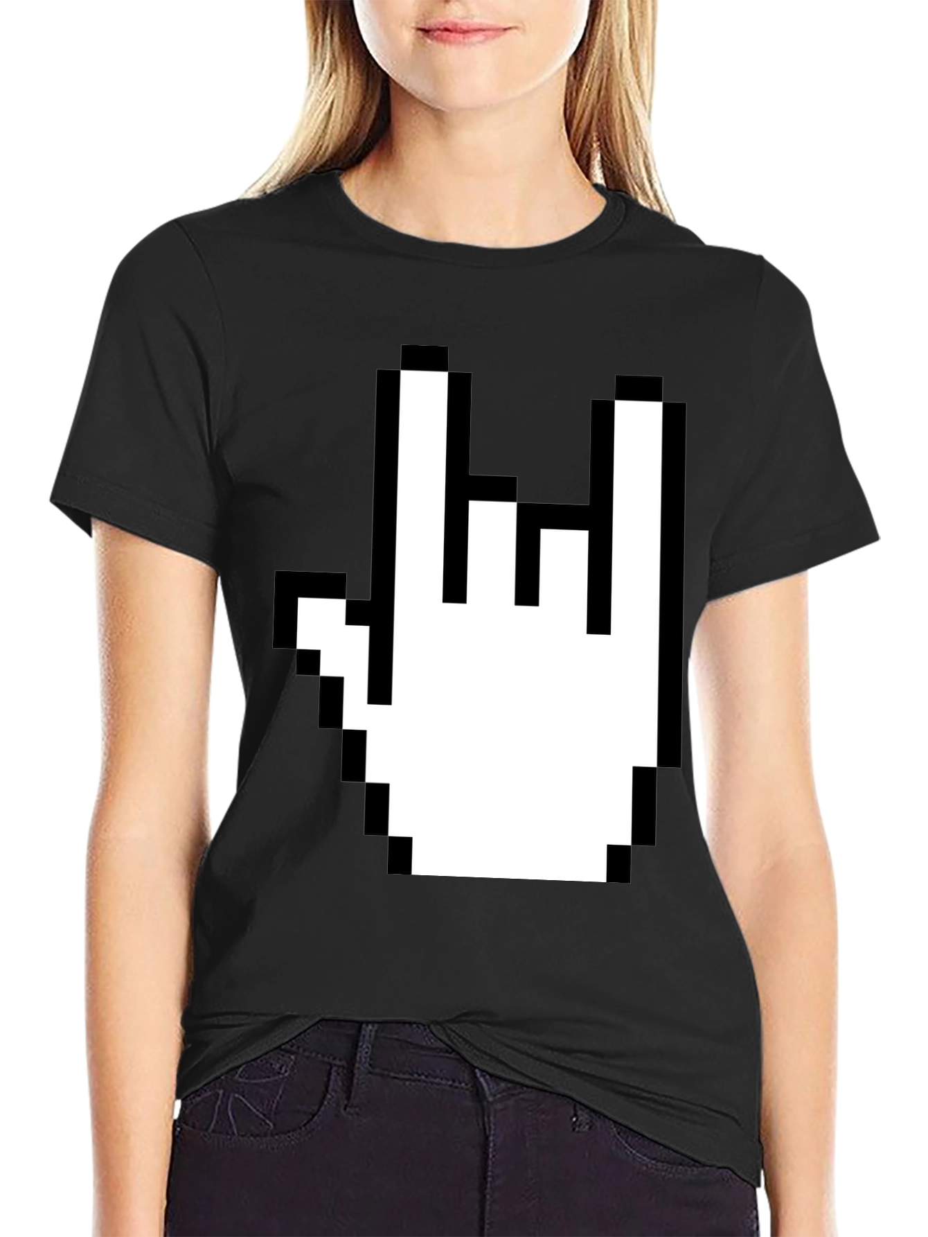 Pixel Rock Hand Graphic T-Shirt - Black