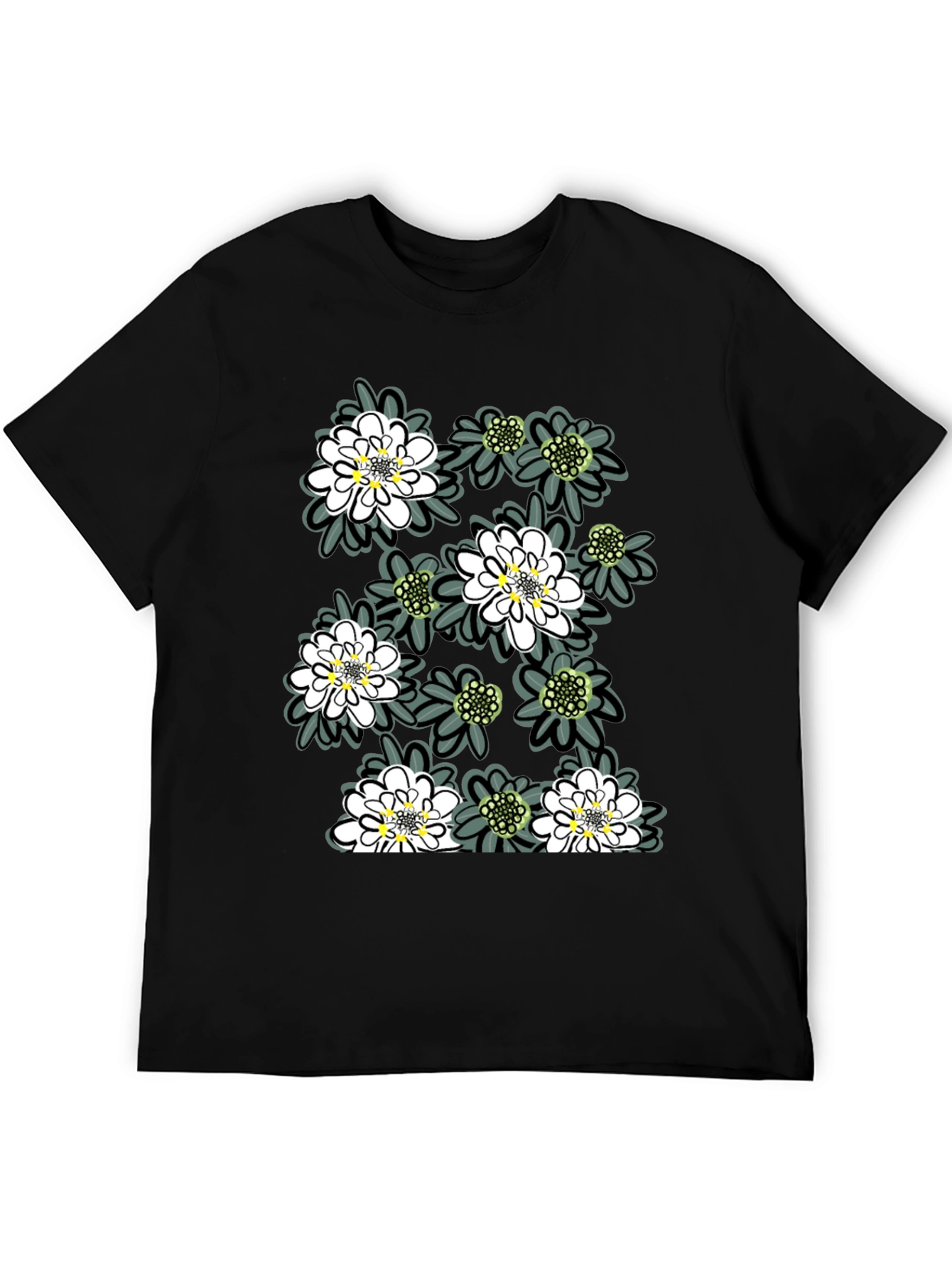 Floral Print Tee - Trendy Black Cotton T-Shirt