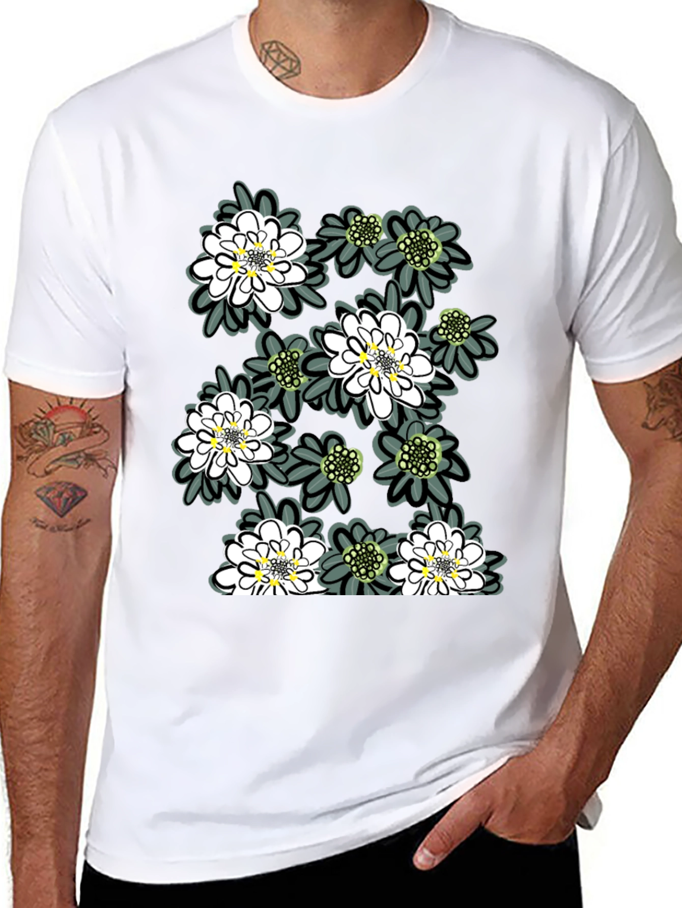 Floral Print Tee - Trendy Black Cotton T-Shirt