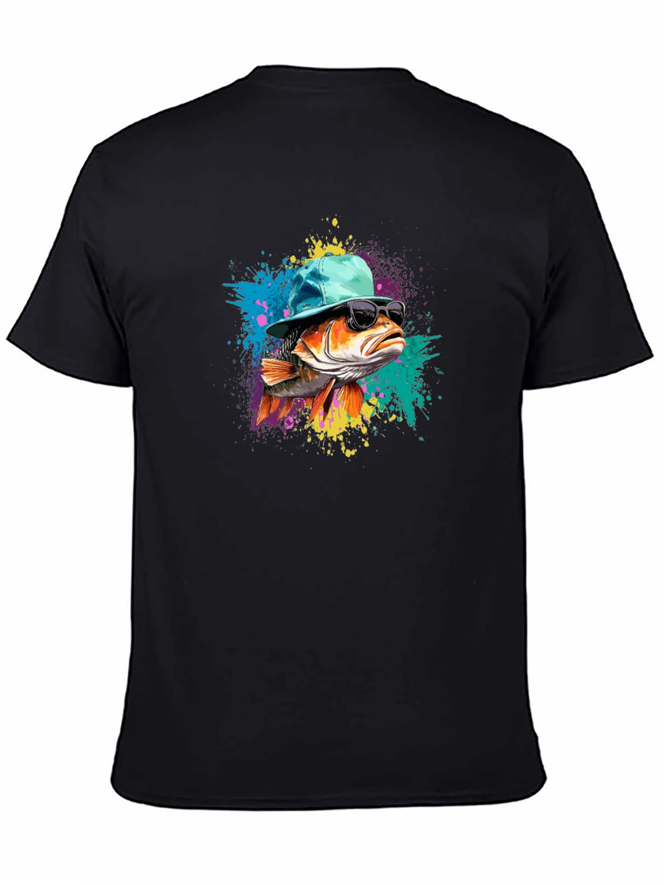 Cool Fish Graphic Tee - Black Cotton Blend T-Shirt