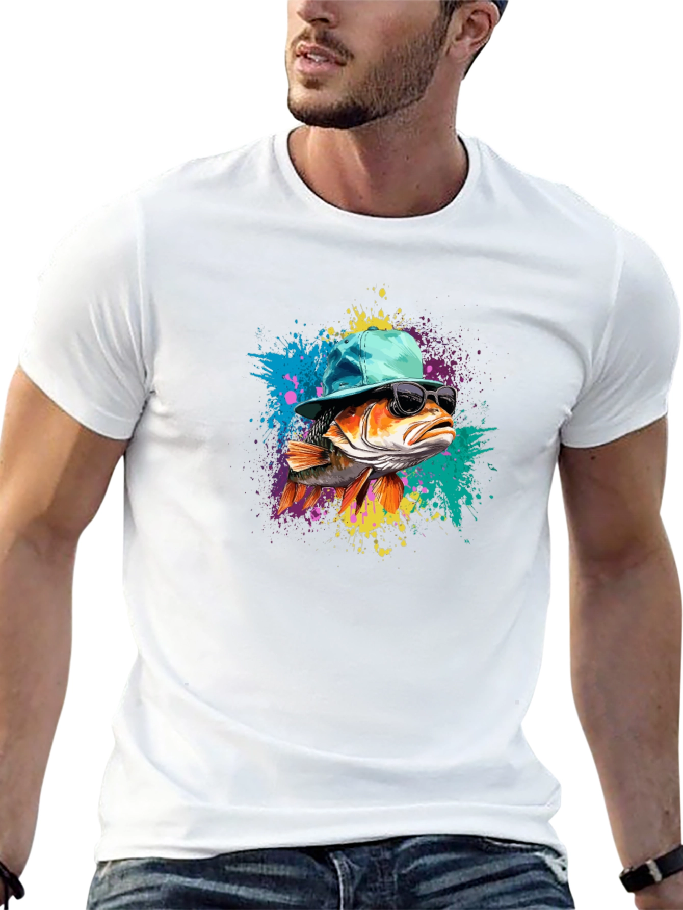 Cool Fish Graphic Tee - Black Cotton Blend T-Shirt