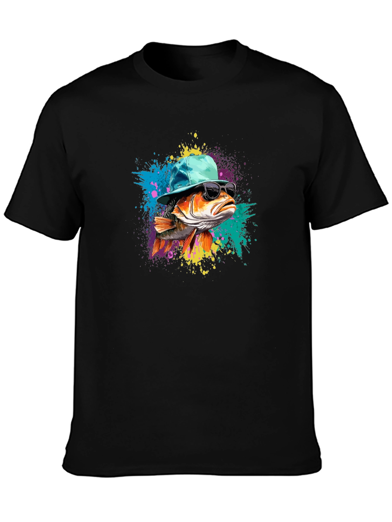 Cool Fish Graphic Tee - Black Cotton Blend T-Shirt