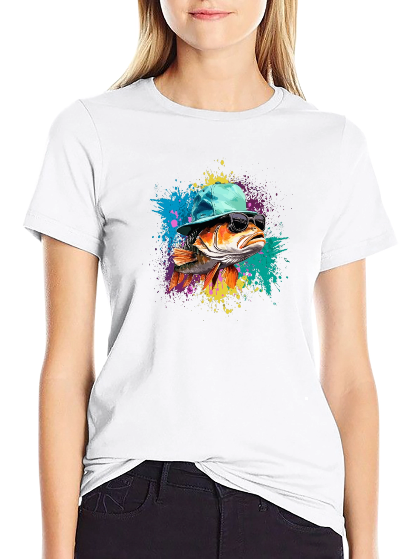 Cool Fish Graphic Tee - Black Cotton Blend T-Shirt