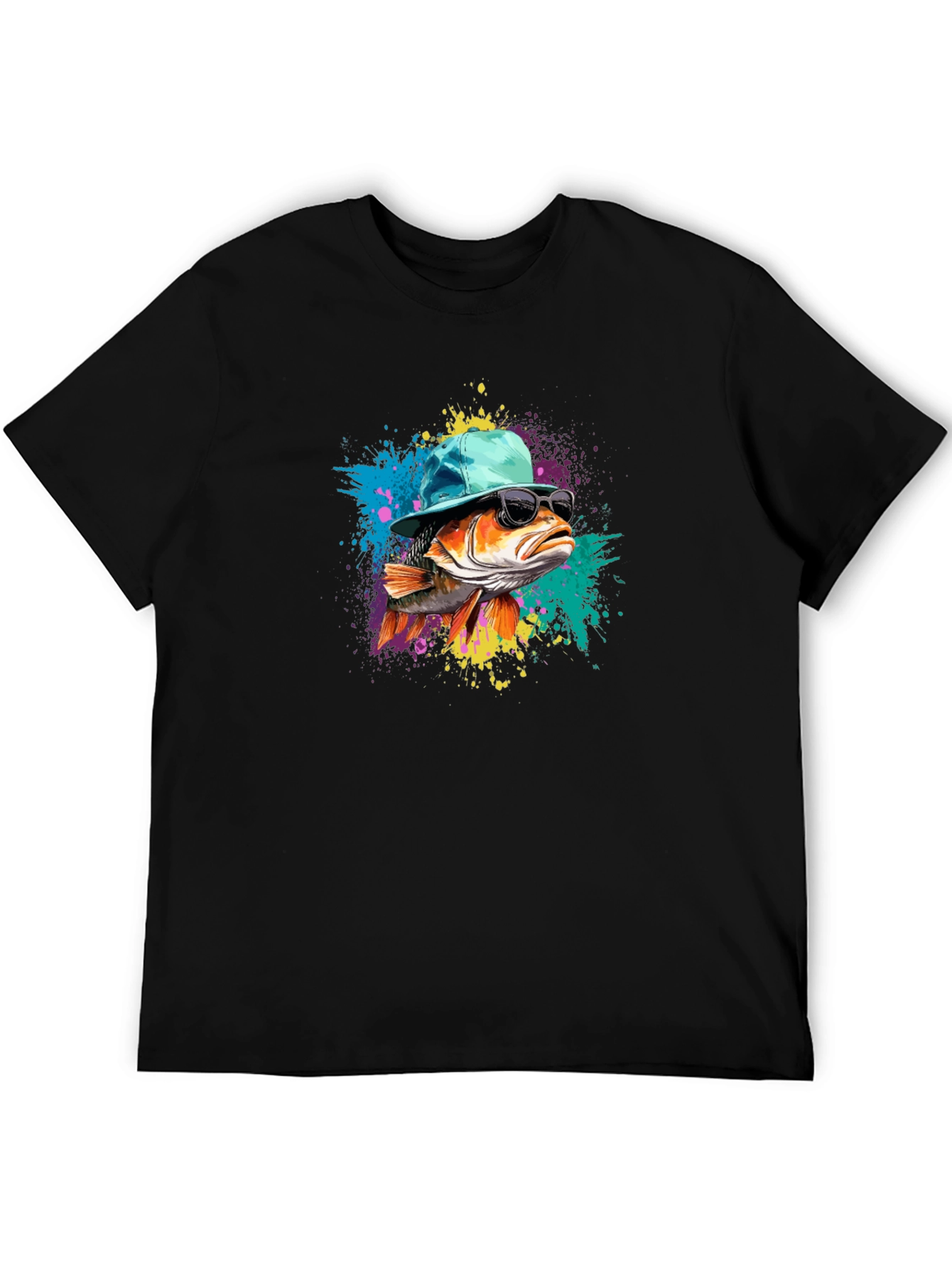 Cool Fish Graphic Tee - Black Cotton Blend T-Shirt