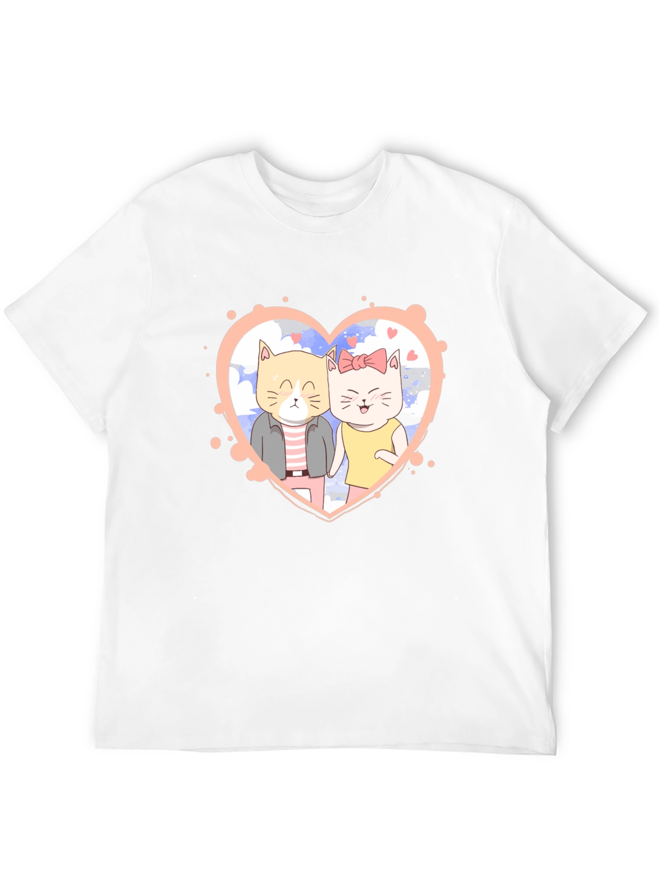 Cute Cartoon Cat Couple Black T-Shirt