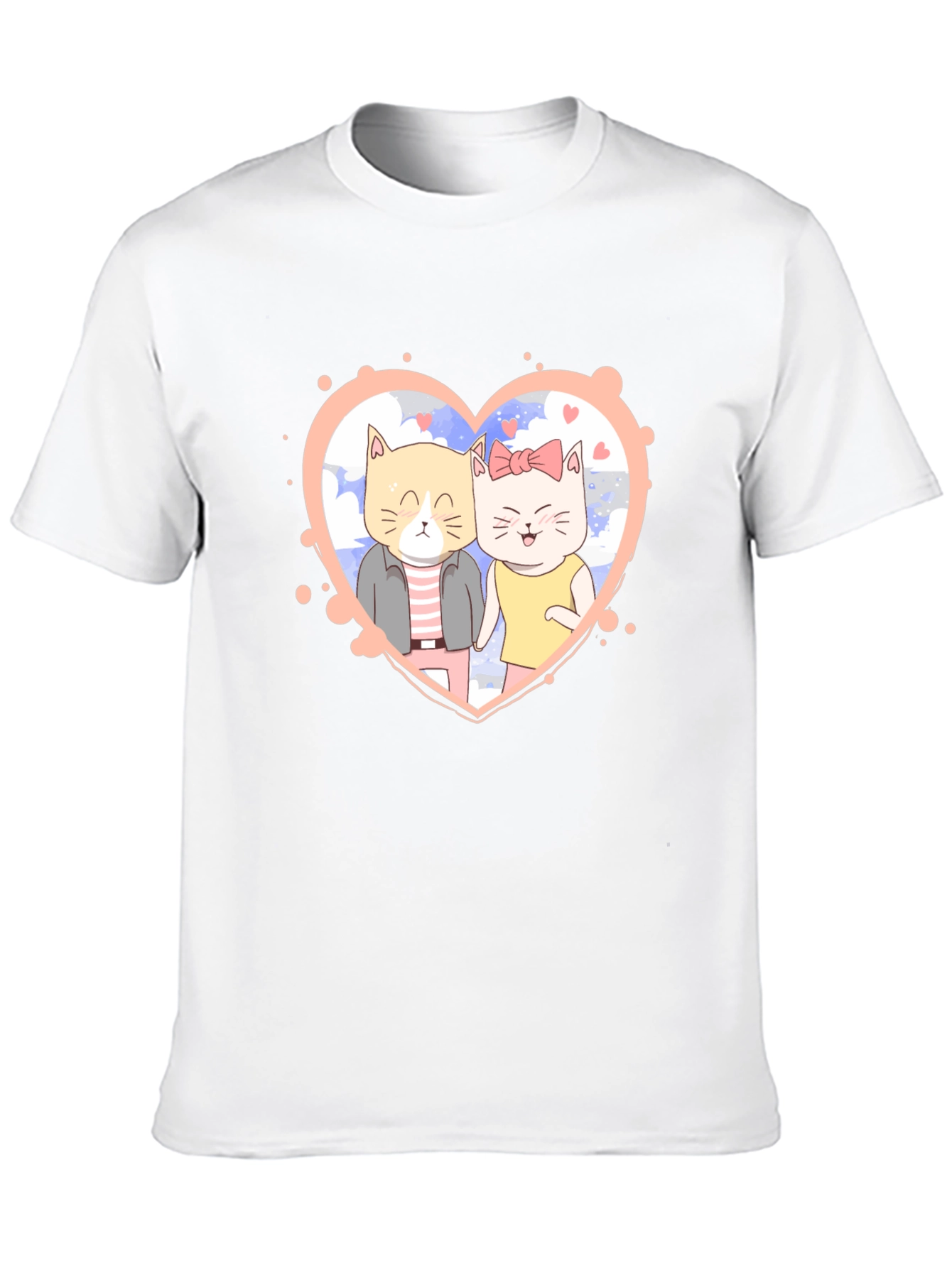 Cute Cartoon Cat Couple Black T-Shirt