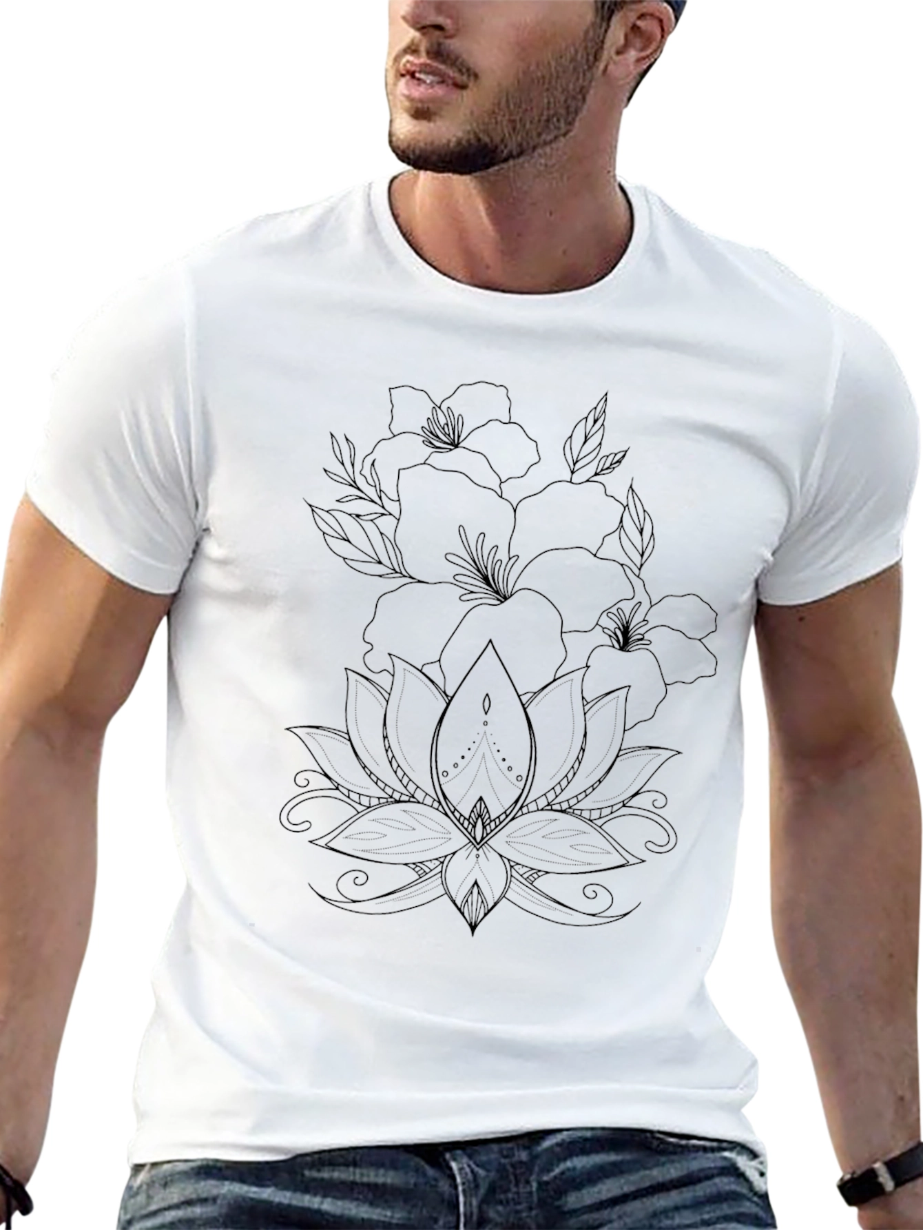 Black Floral Lotus Graphic Tee