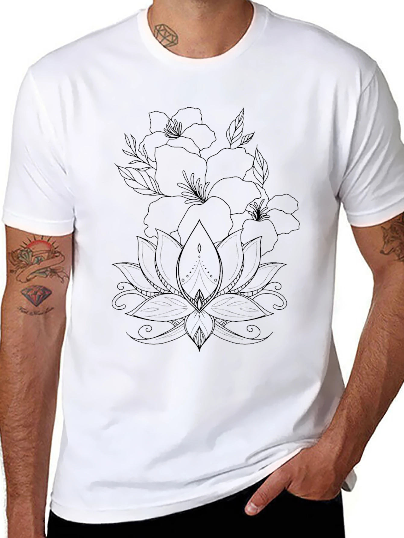 Black Floral Lotus Graphic Tee