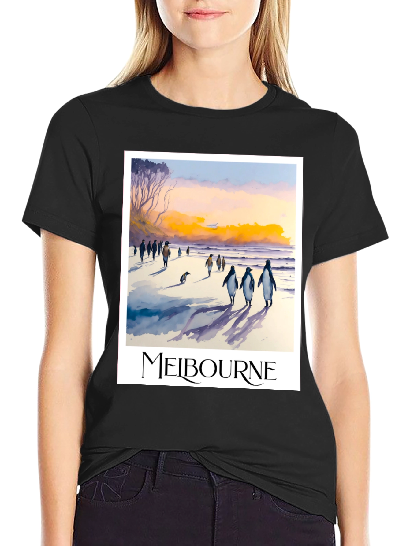 Melbourne Penguin Beach Black T-Shirt