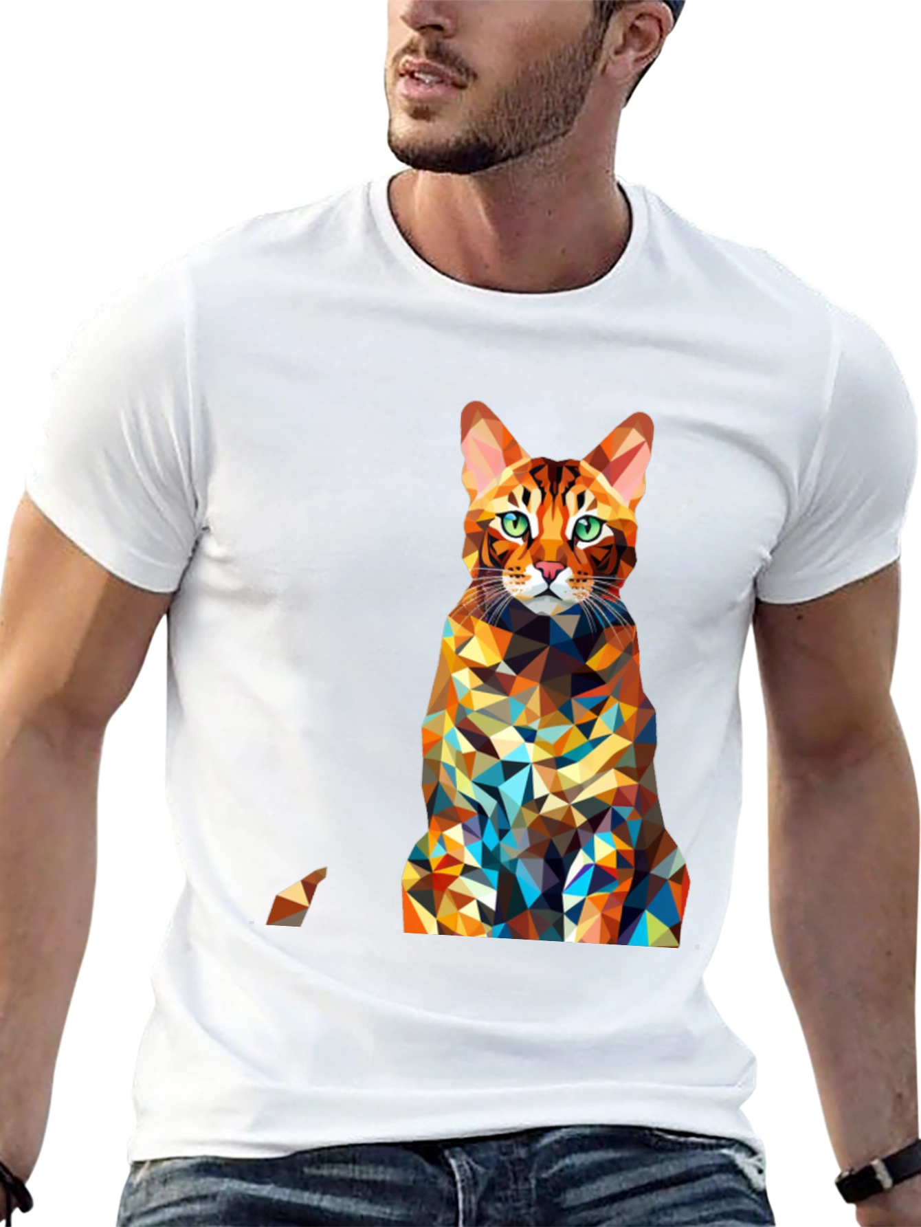 Geometric Cat Print Black Tee