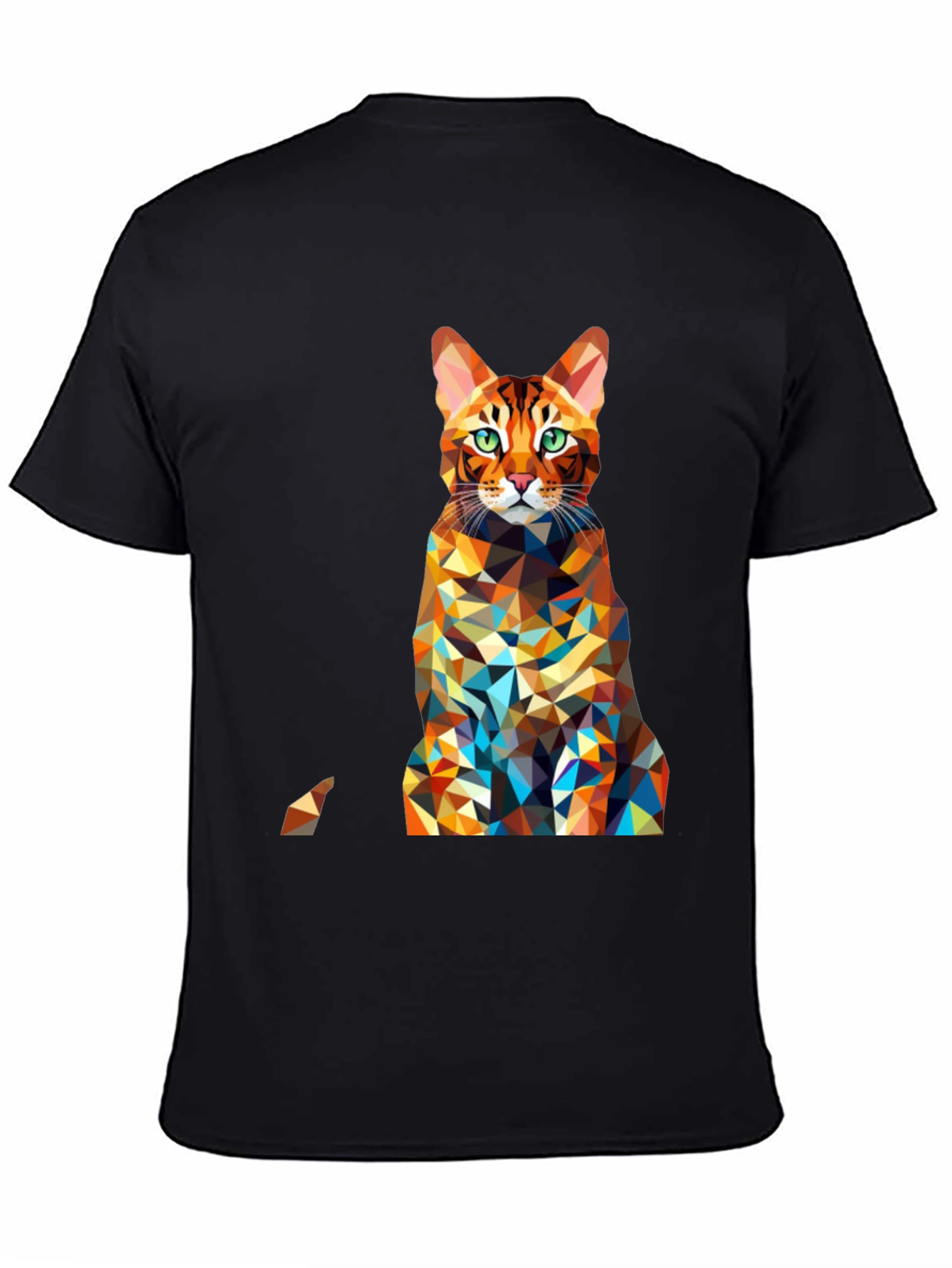Geometric Cat Print Black Tee
