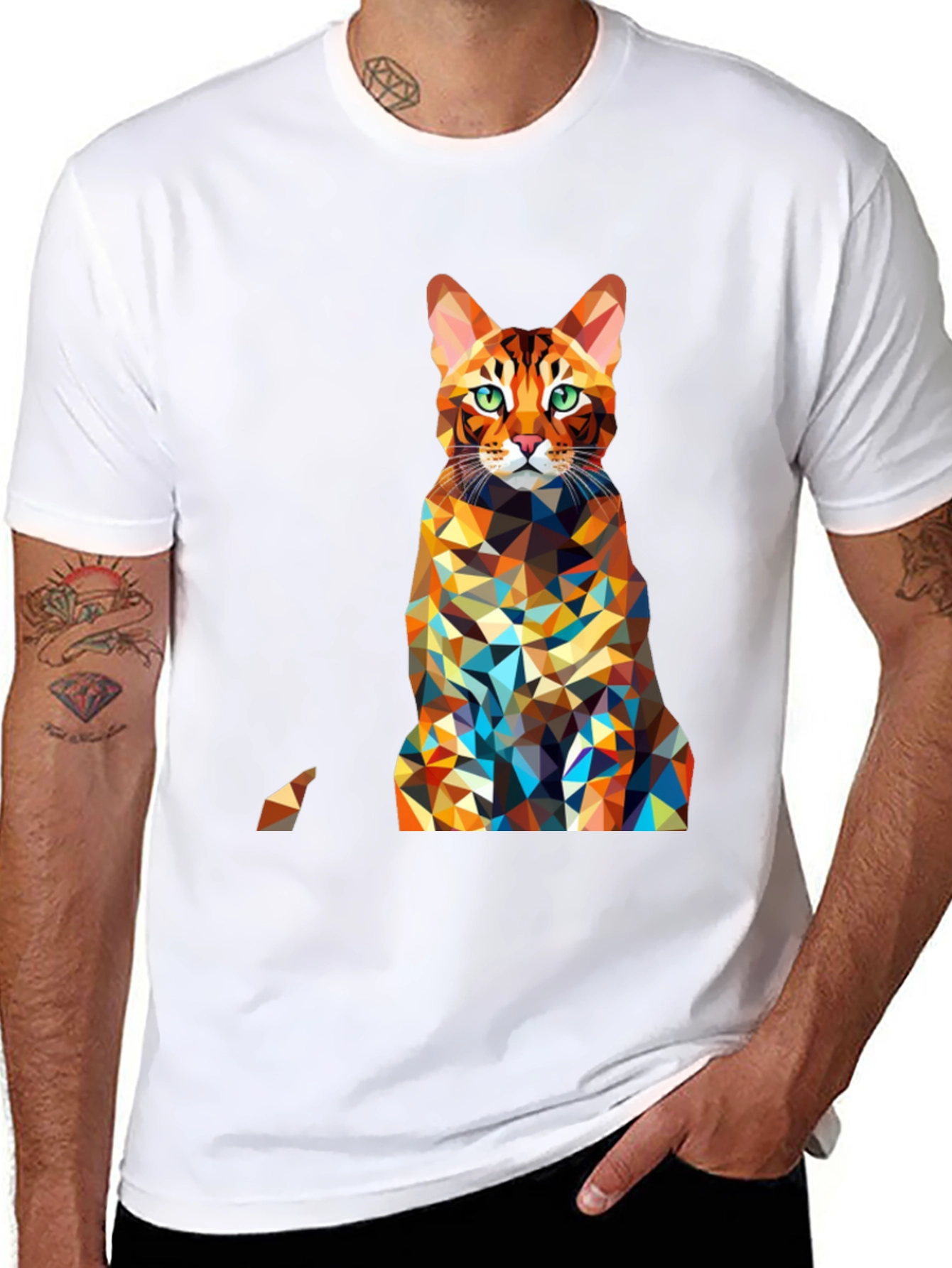 Geometric Cat Print Black Tee