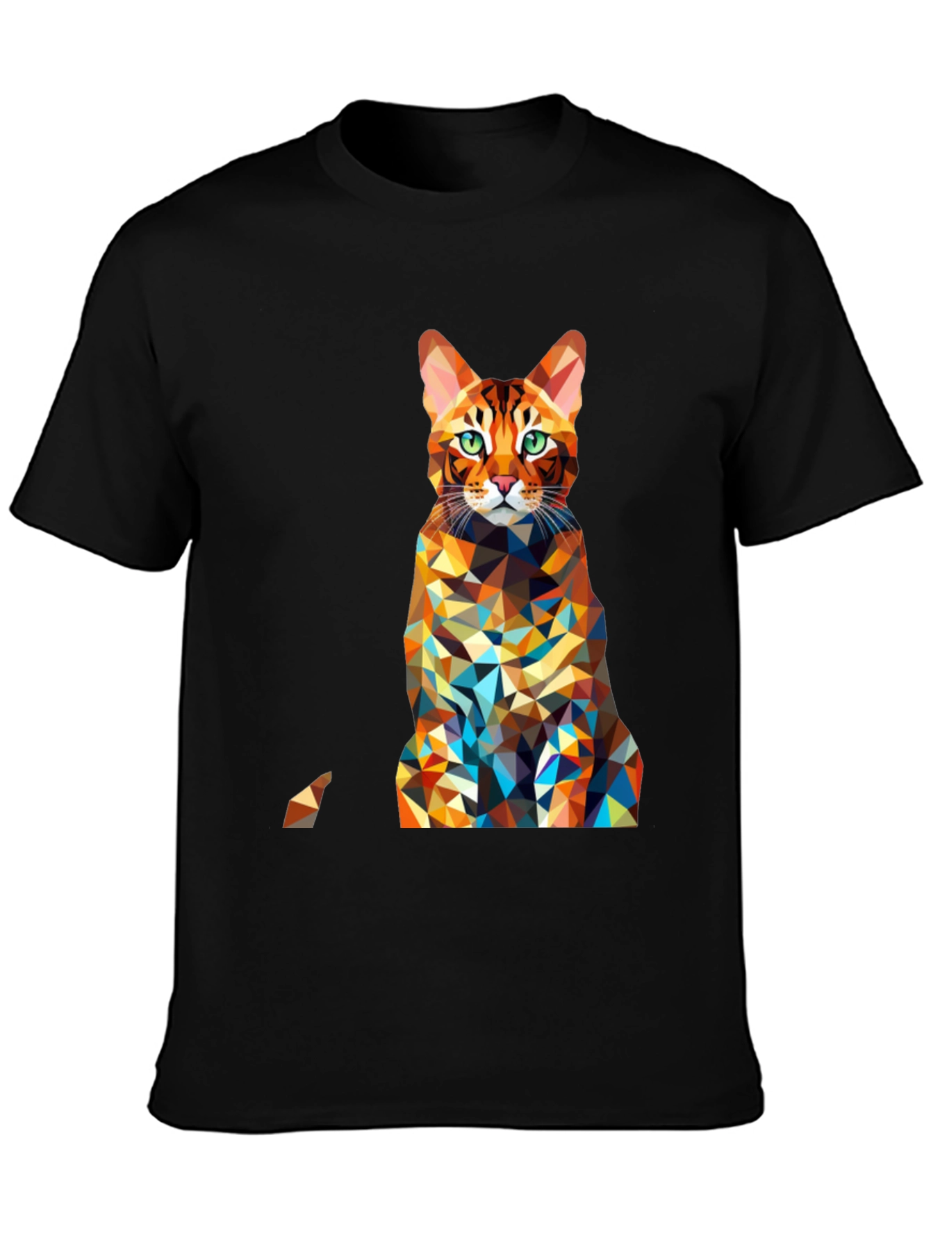 Geometric Cat Print Black Tee