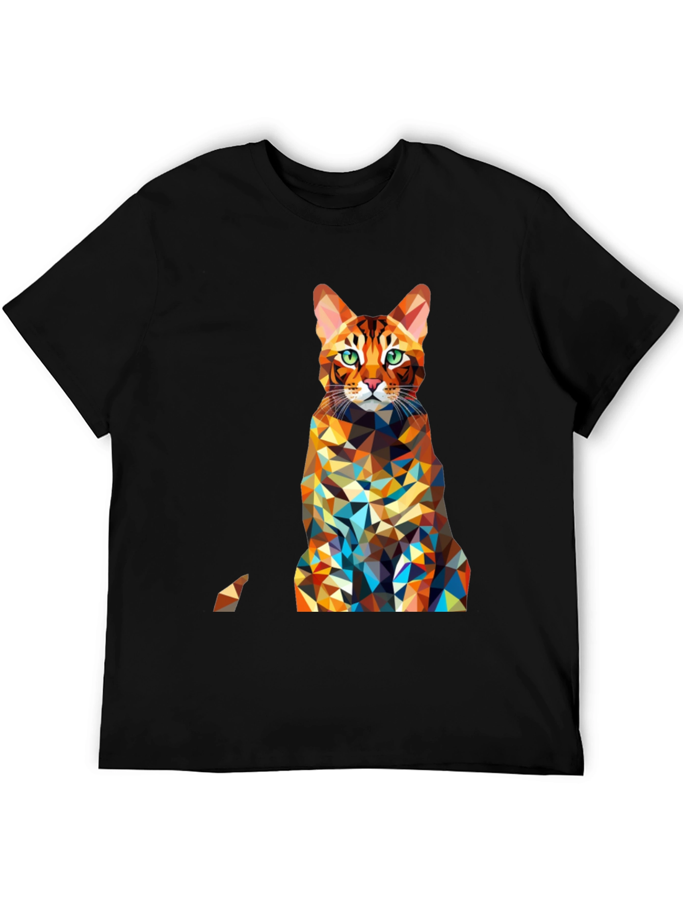 Geometric Cat Print Black Tee
