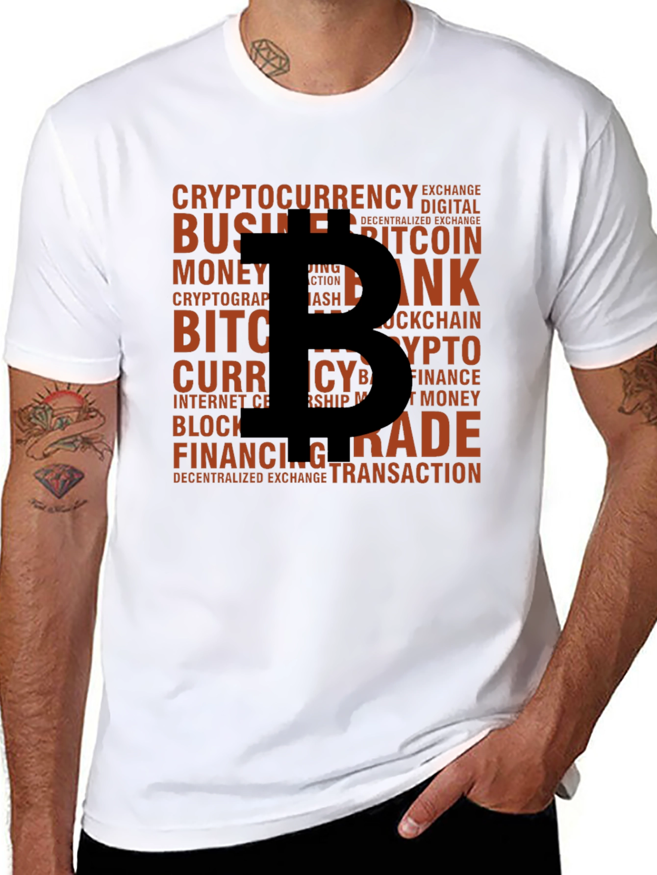 Bitcoin Crypto Word Art Black T-Shirt