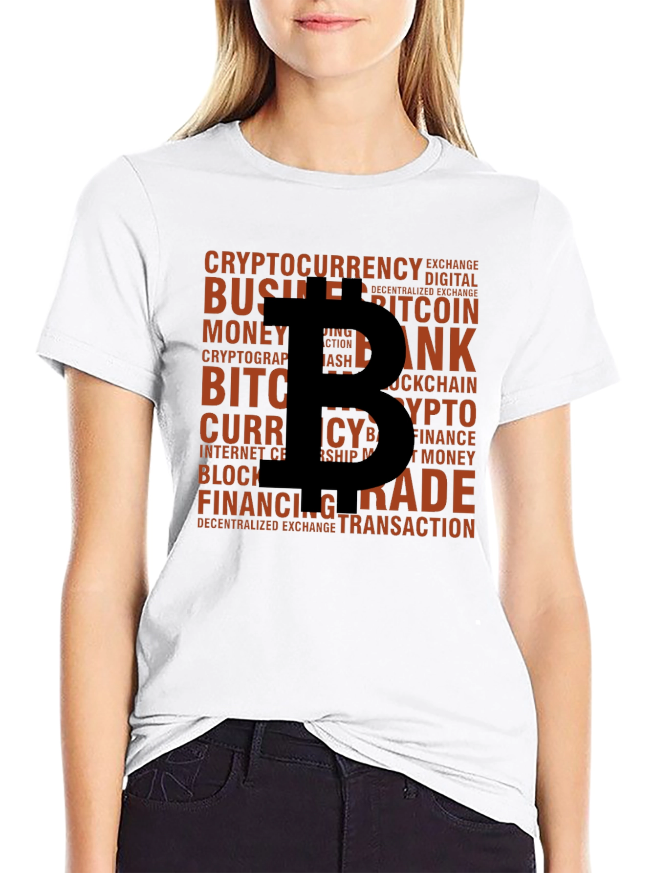 Bitcoin Crypto Word Art Black T-Shirt