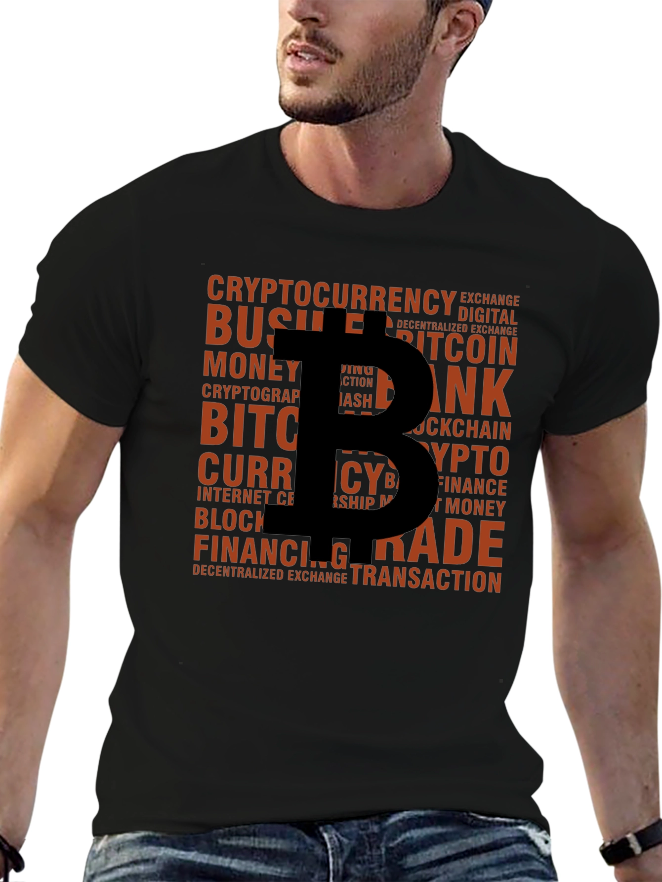 Bitcoin Crypto Word Art Black T-Shirt