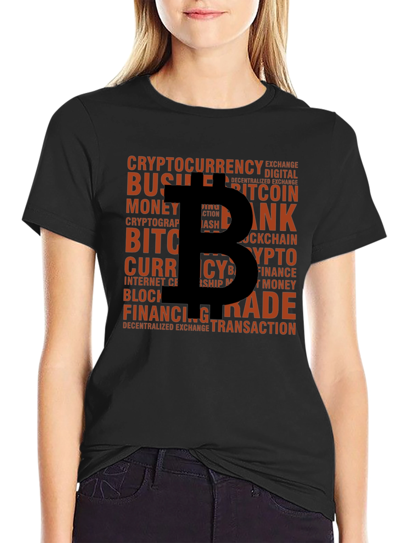 Bitcoin Crypto Word Art Black T-Shirt