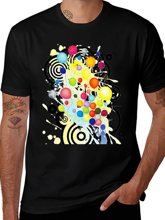 Abstract Balloon Graphic Black T-Shirt