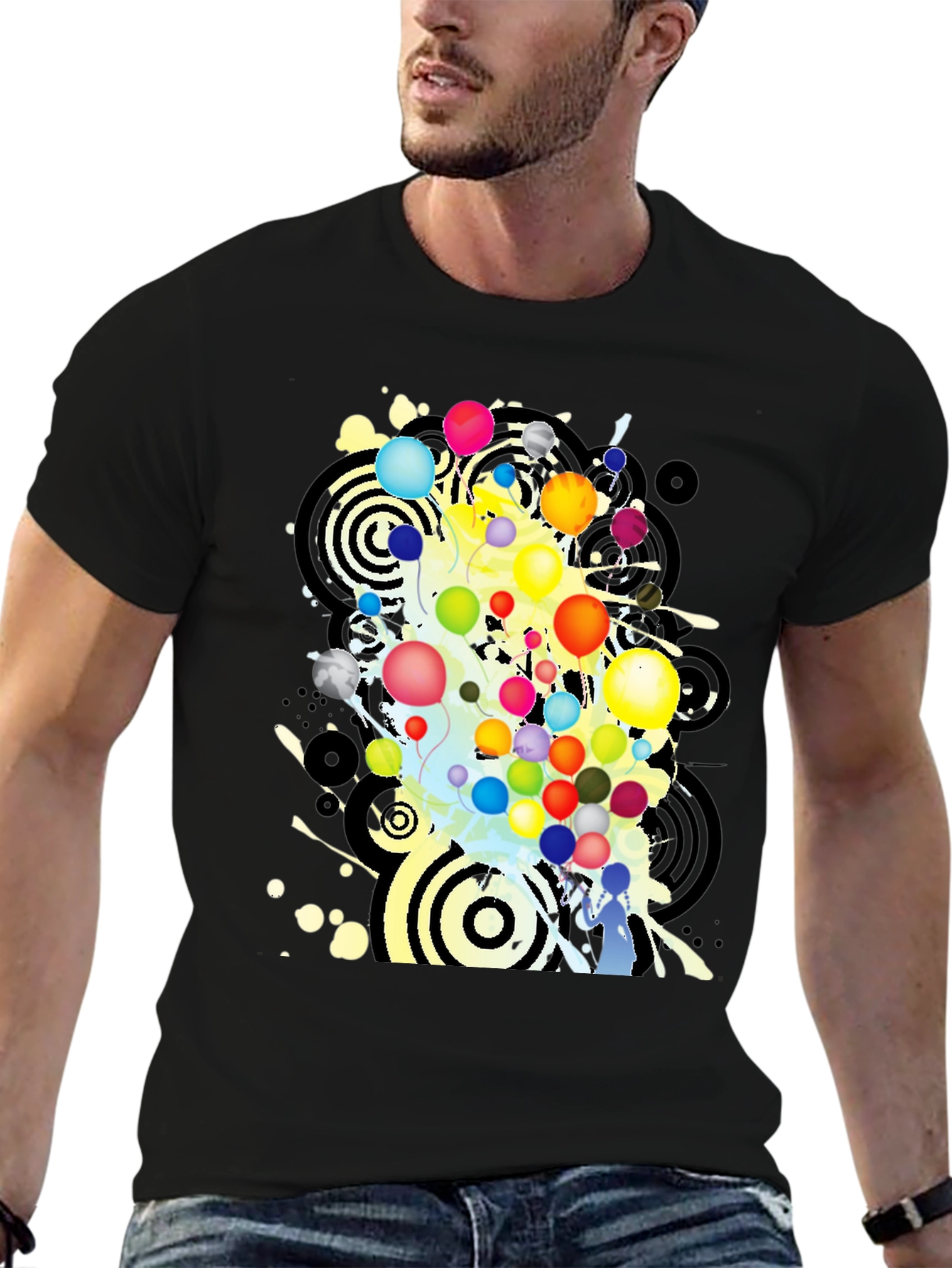 Abstract Balloon Graphic Black T-Shirt