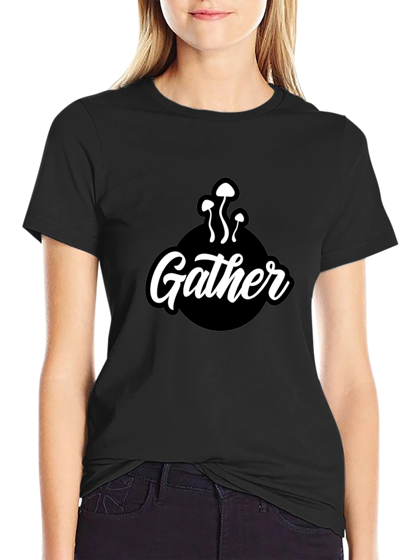 Mushroom Gather T-Shirt - Black Graphic Tee