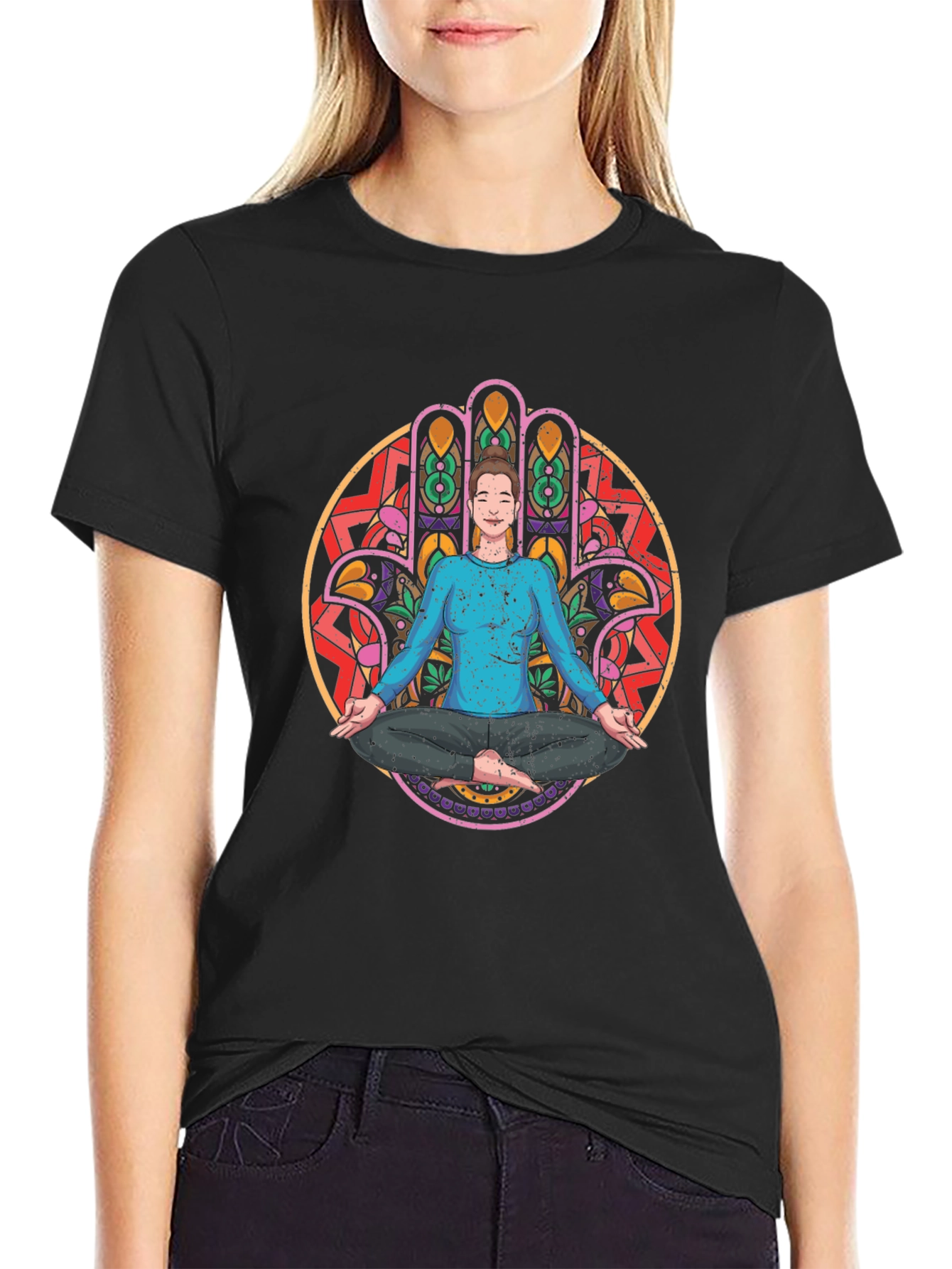 Yoga Meditation Hamsa Hand Graphic Tee