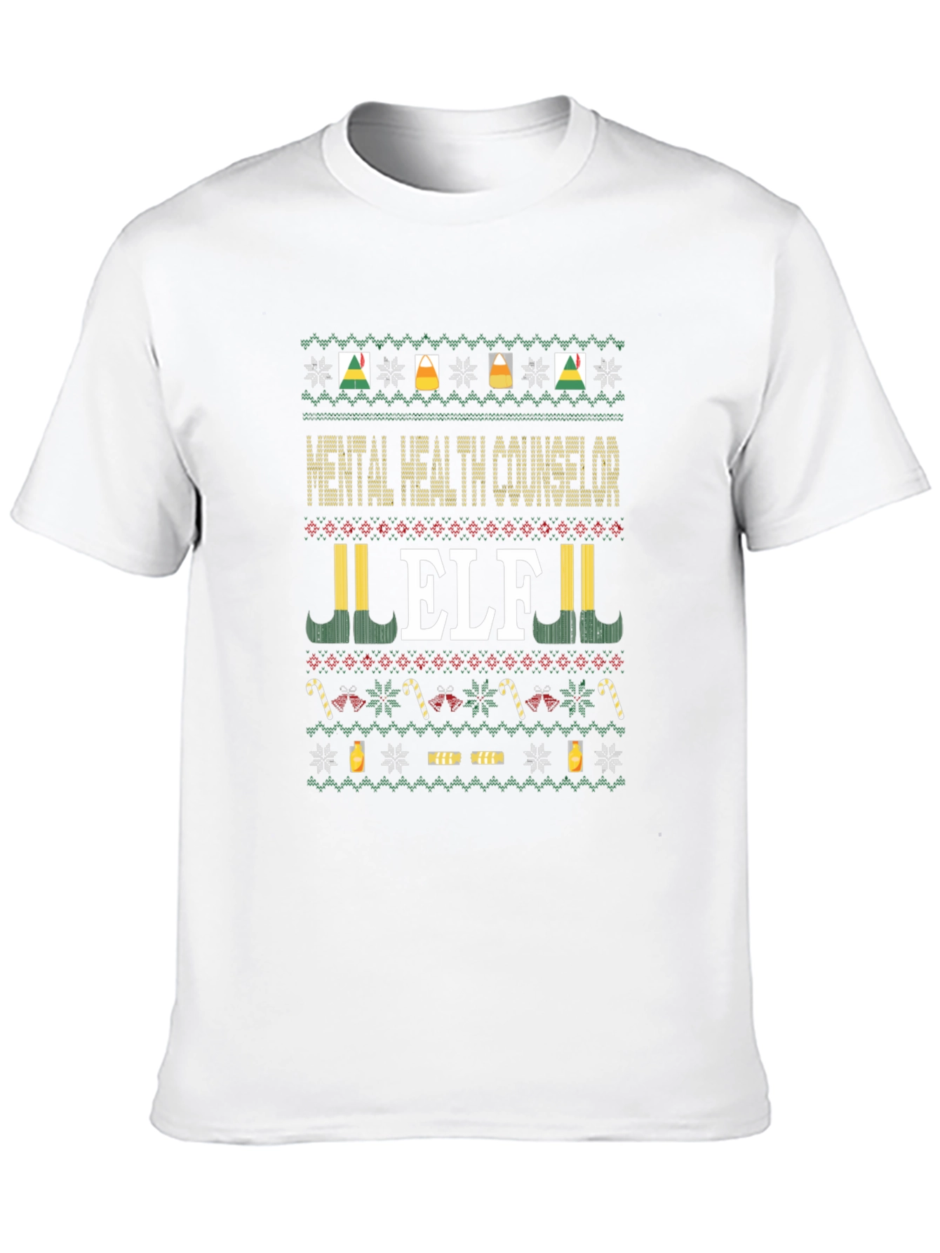 Mental Health Counselor Elf Ugly Christmas Sweater T-Shirt
