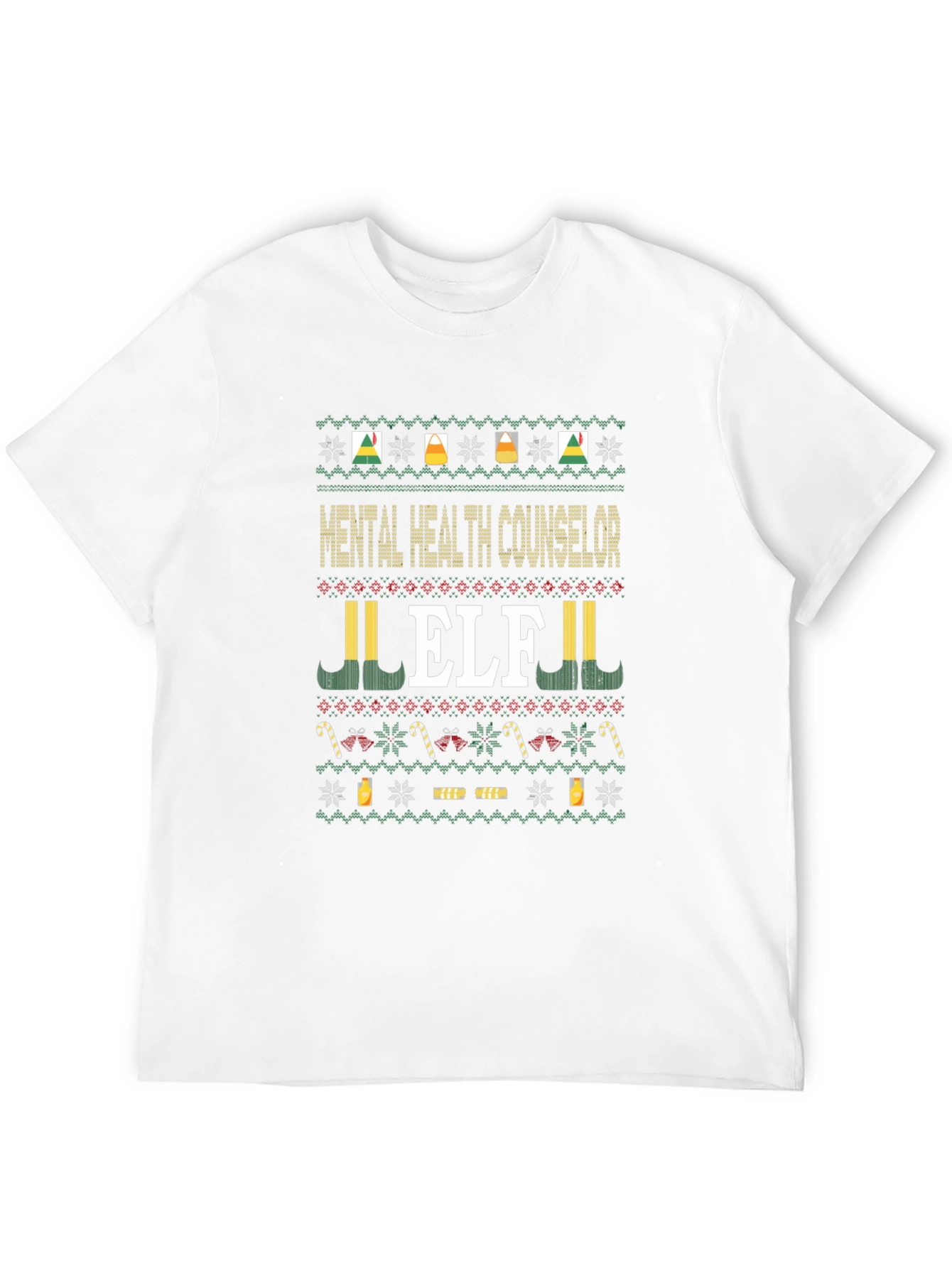 Mental Health Counselor Elf Ugly Christmas Sweater T-Shirt