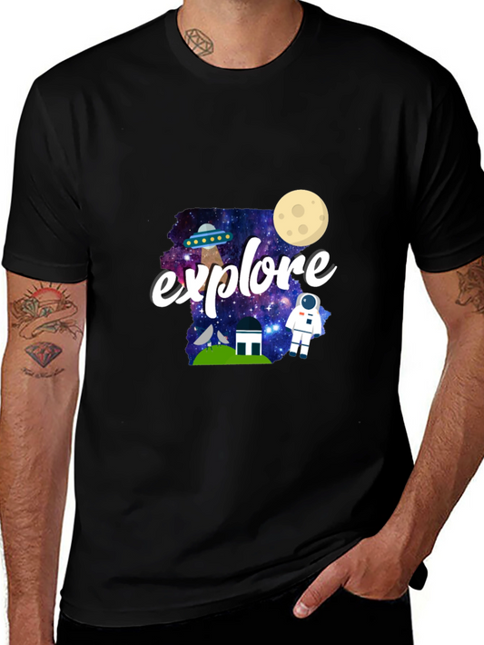 Explore Space Graphic Print Black T-Shirt
