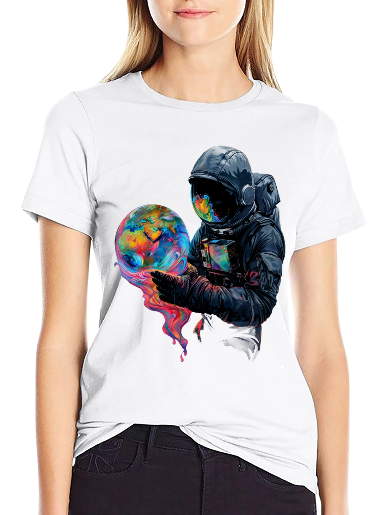 Astronaut Globe Graphic Tee - Black Cotton Comfort