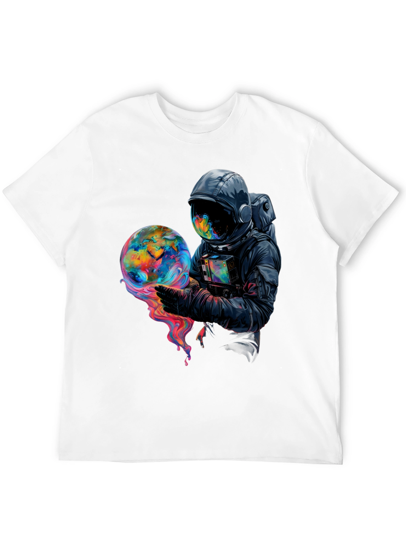 Astronaut Globe Graphic Tee - Black Cotton Comfort