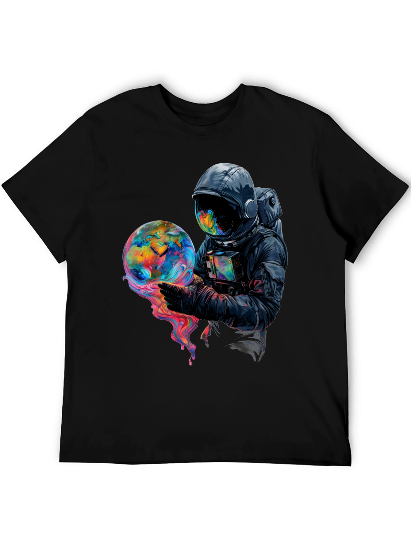 Astronaut Globe Graphic Tee - Black Cotton Comfort