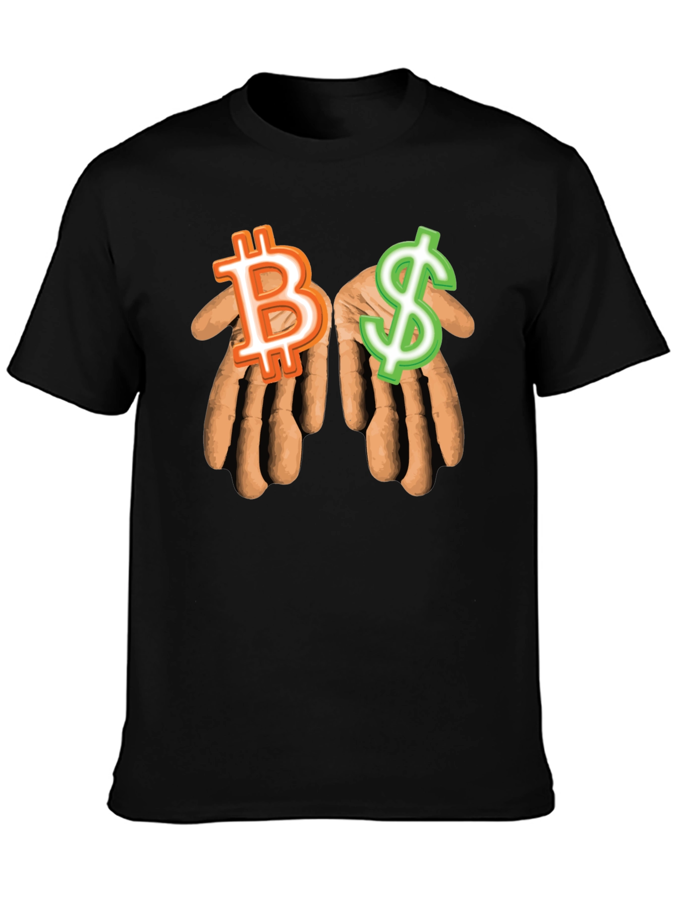 Bitcoin & Dollar Hands Black T-Shirt