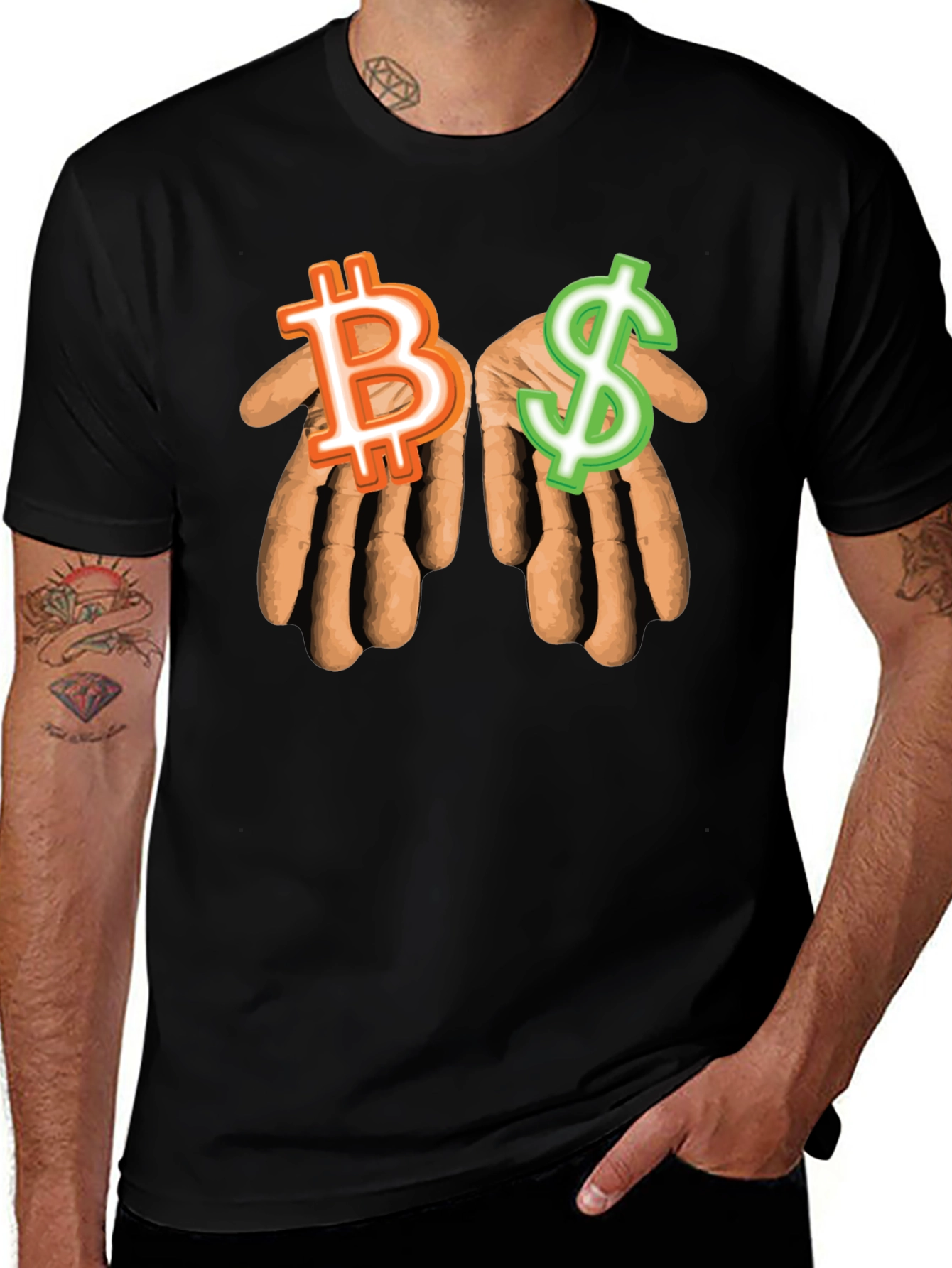 Bitcoin & Dollar Hands Black T-Shirt