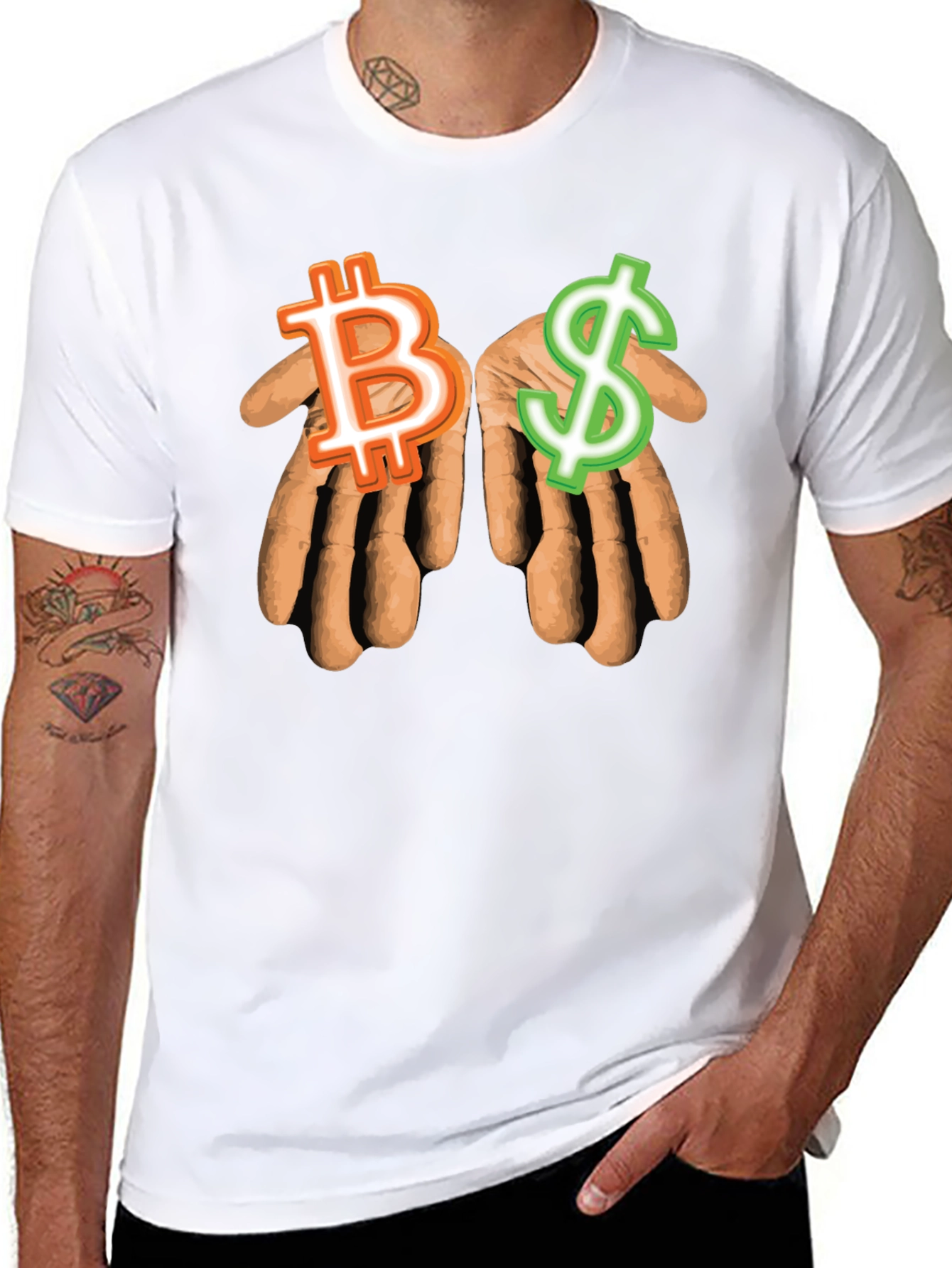 Bitcoin & Dollar Hands Black T-Shirt