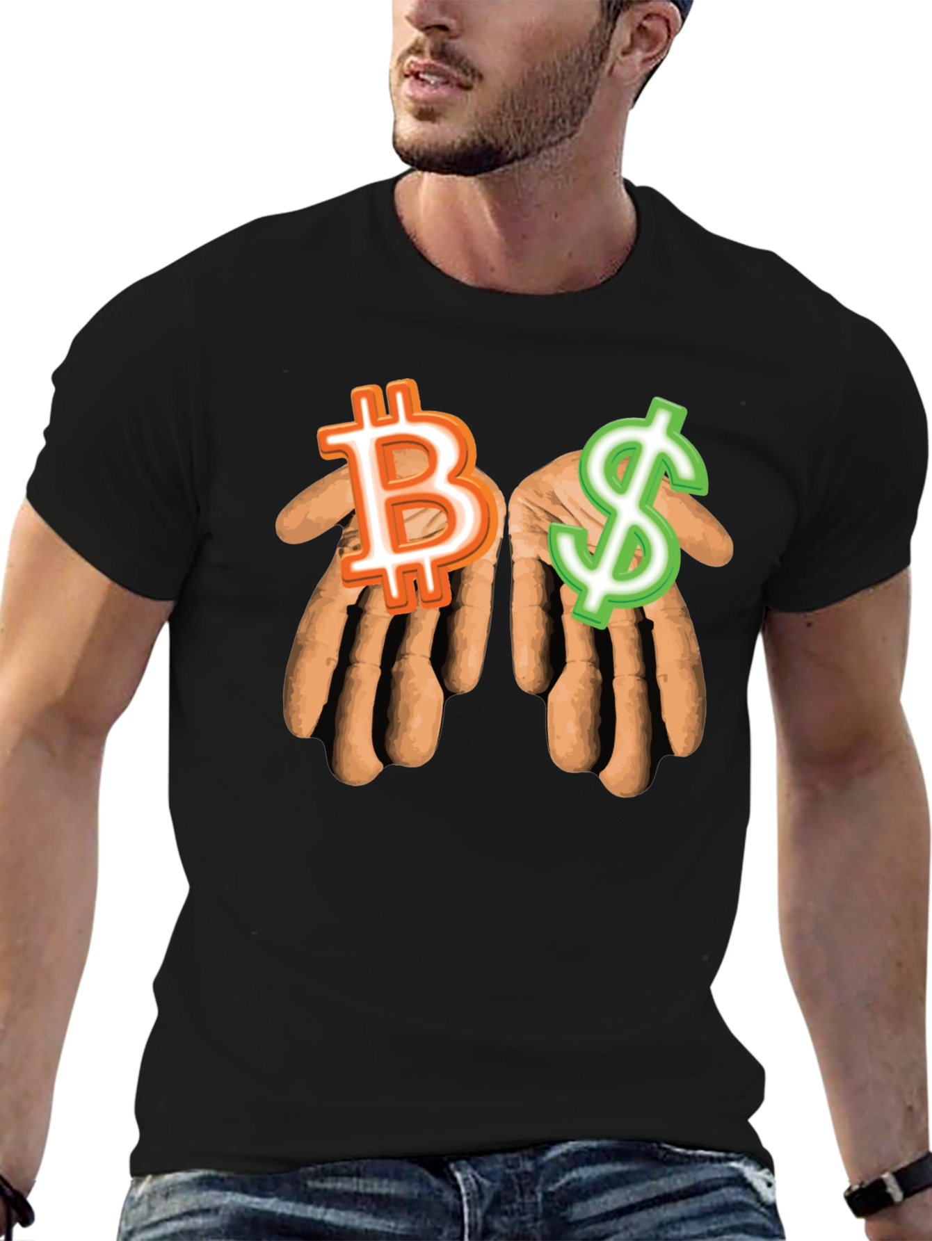 Bitcoin & Dollar Hands Black T-Shirt