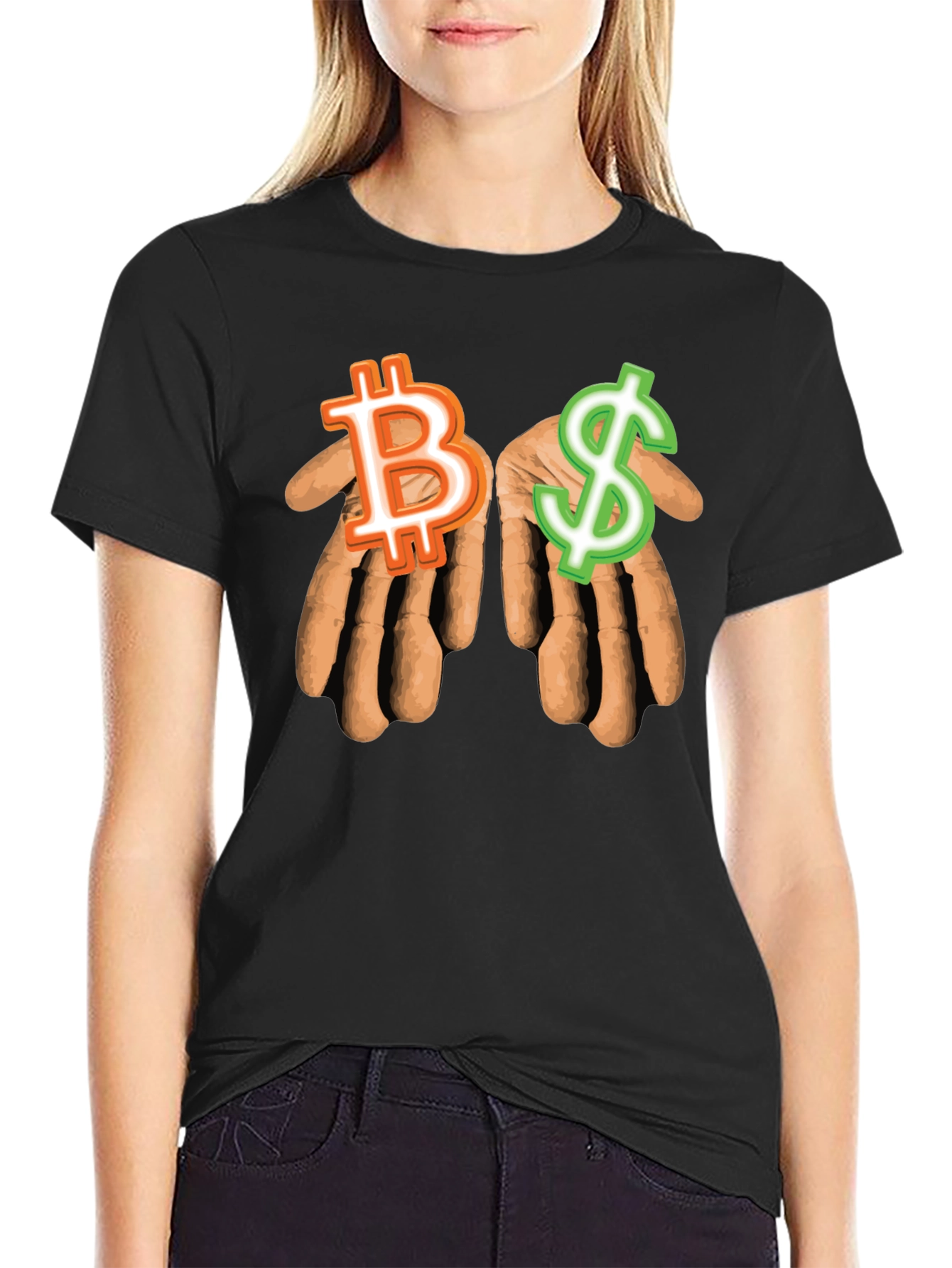 Bitcoin & Dollar Hands Black T-Shirt