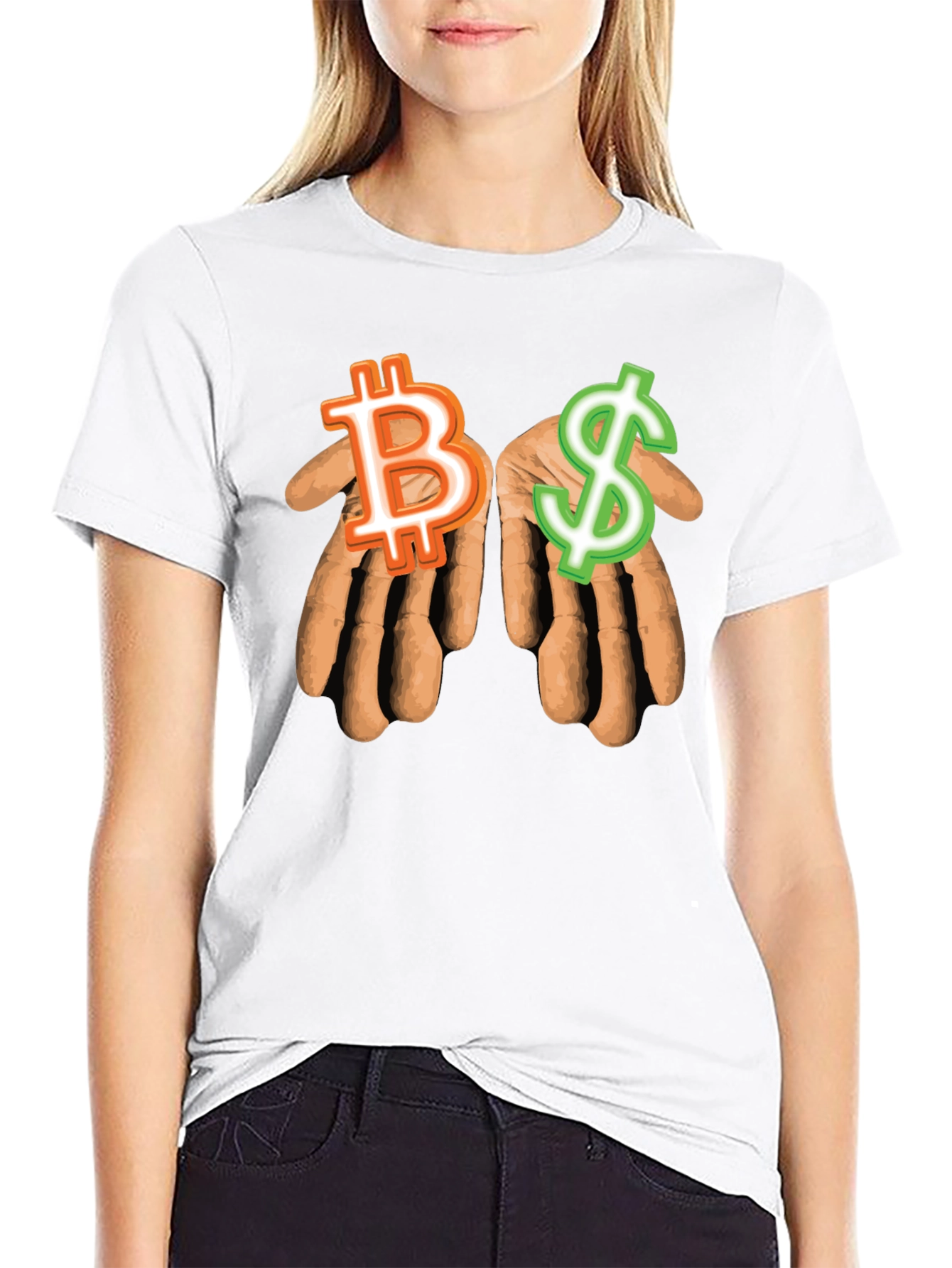 Bitcoin & Dollar Hands Black T-Shirt