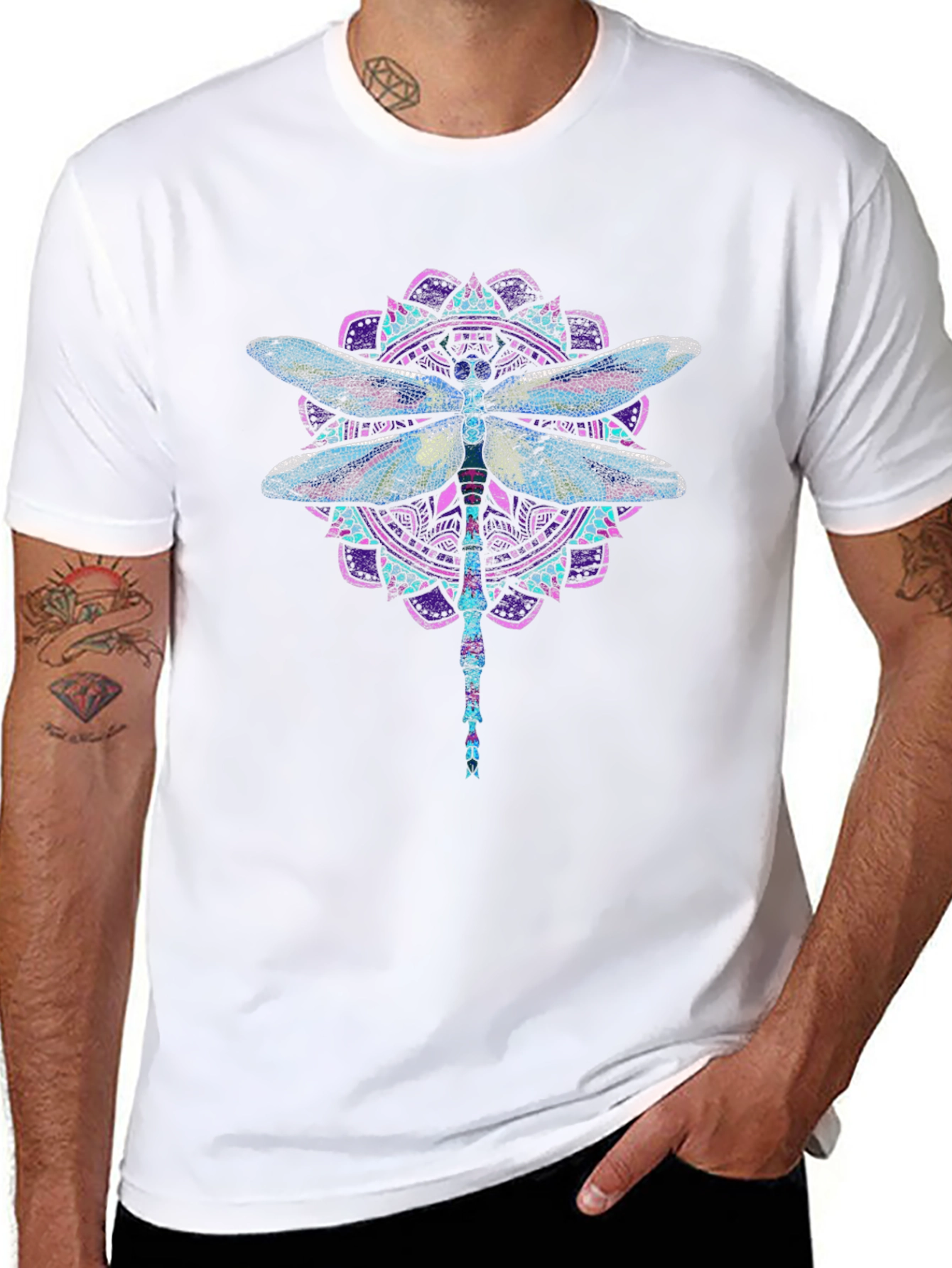 Dragonfly Mandala Graphic T-Shirt - Stylish Black Tee