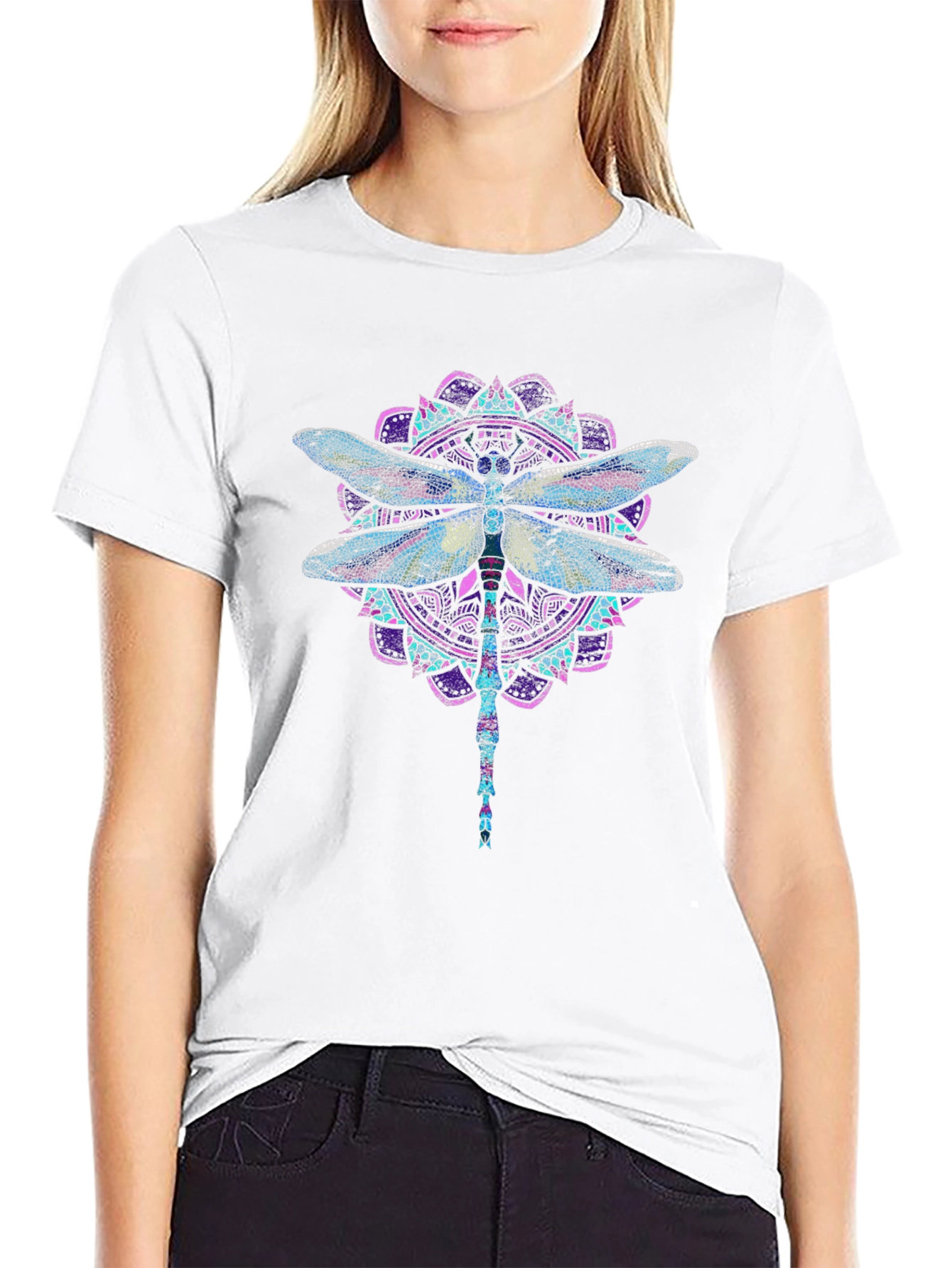 Dragonfly Mandala Graphic T-Shirt - Stylish Black Tee