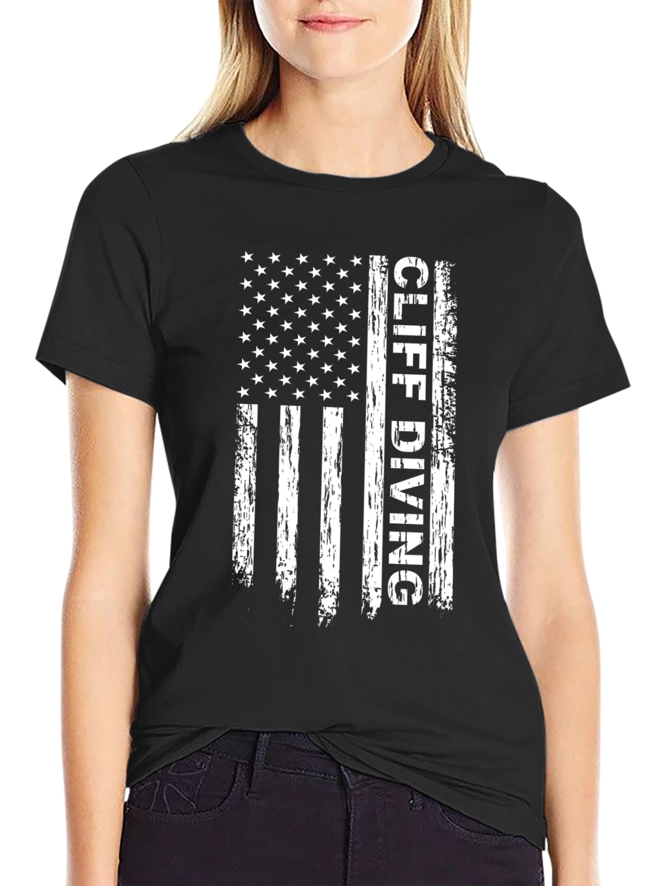 Cliff Diving American Flag Graphic T-Shirt