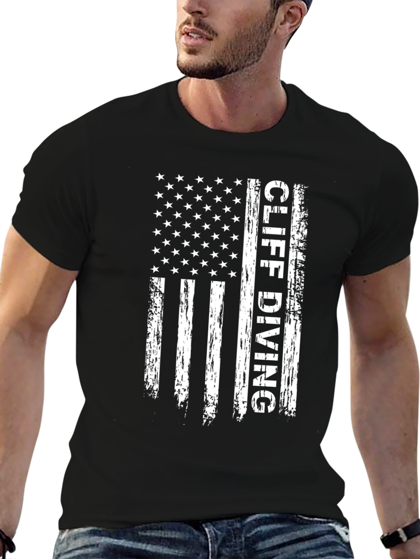 Cliff Diving American Flag Graphic T-Shirt
