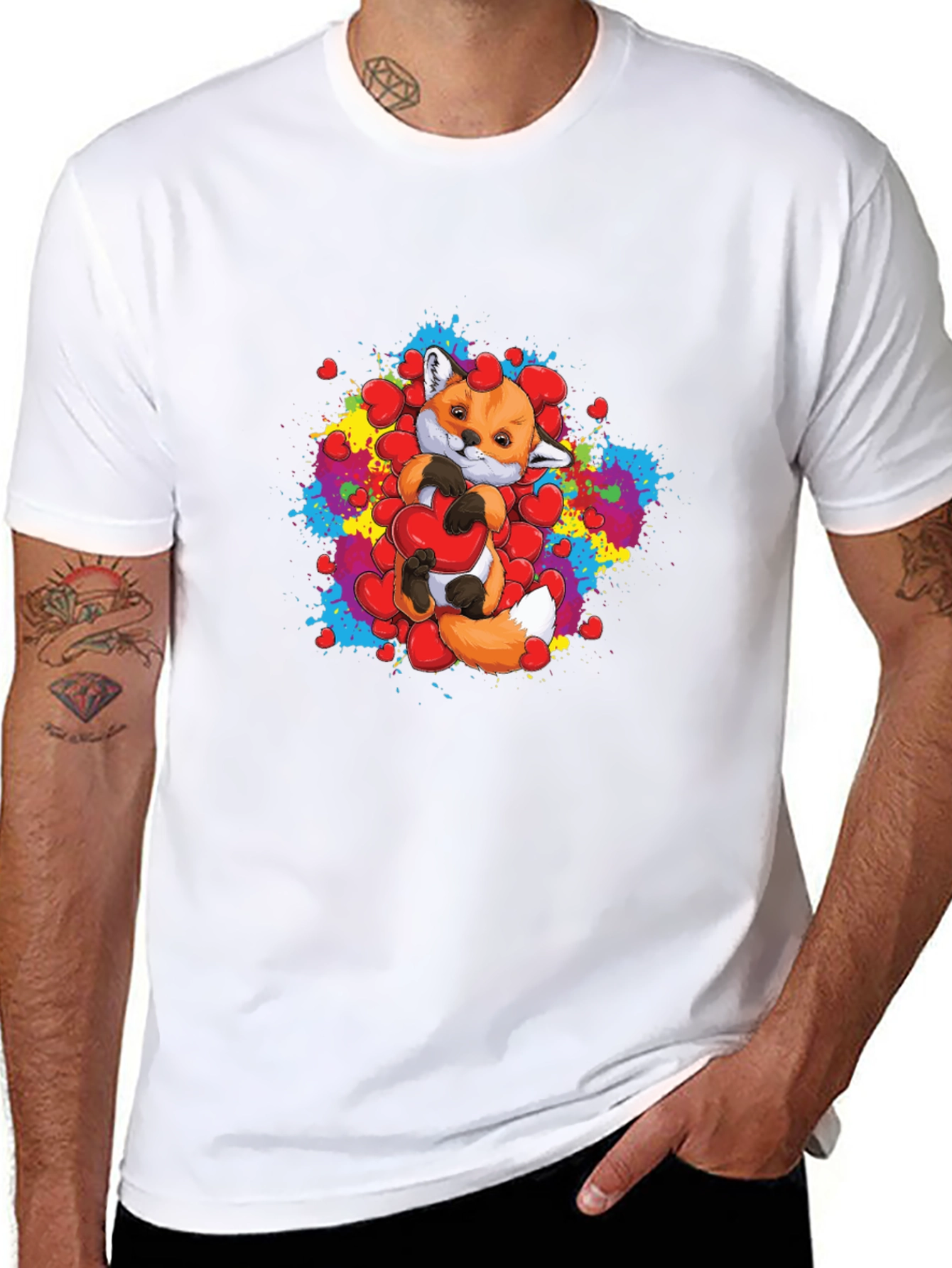 Cute Fox Holding Heart Graphic T-Shirt