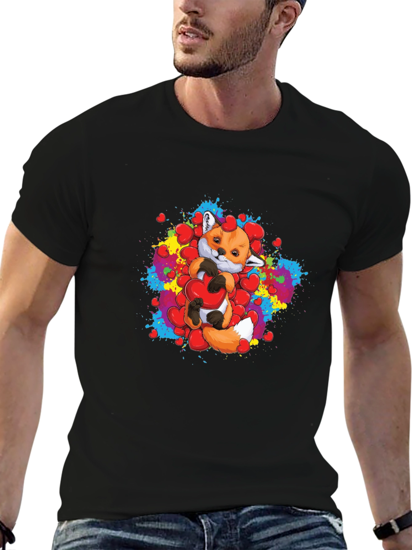 Cute Fox Holding Heart Graphic T-Shirt