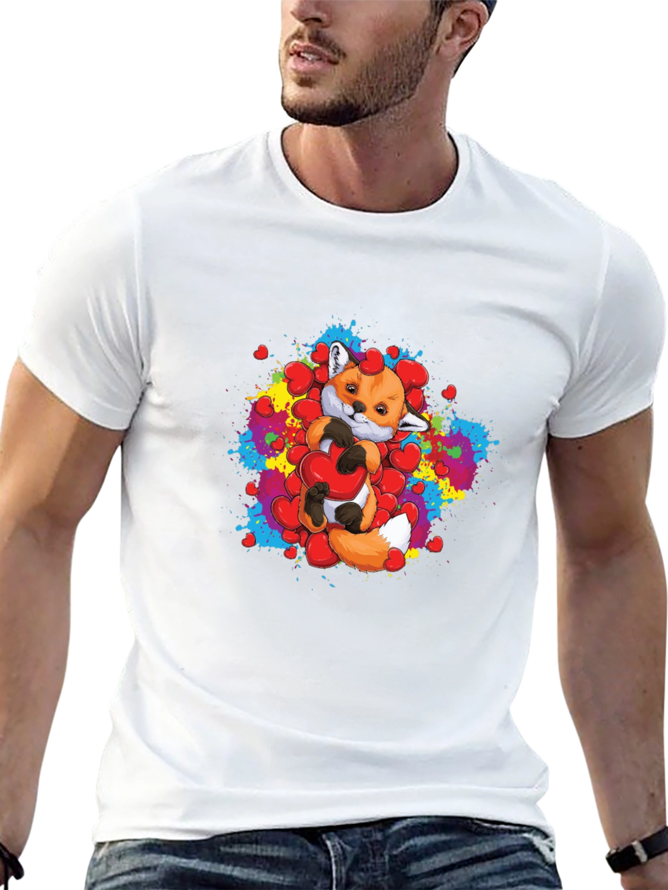 Cute Fox Holding Heart Graphic T-Shirt