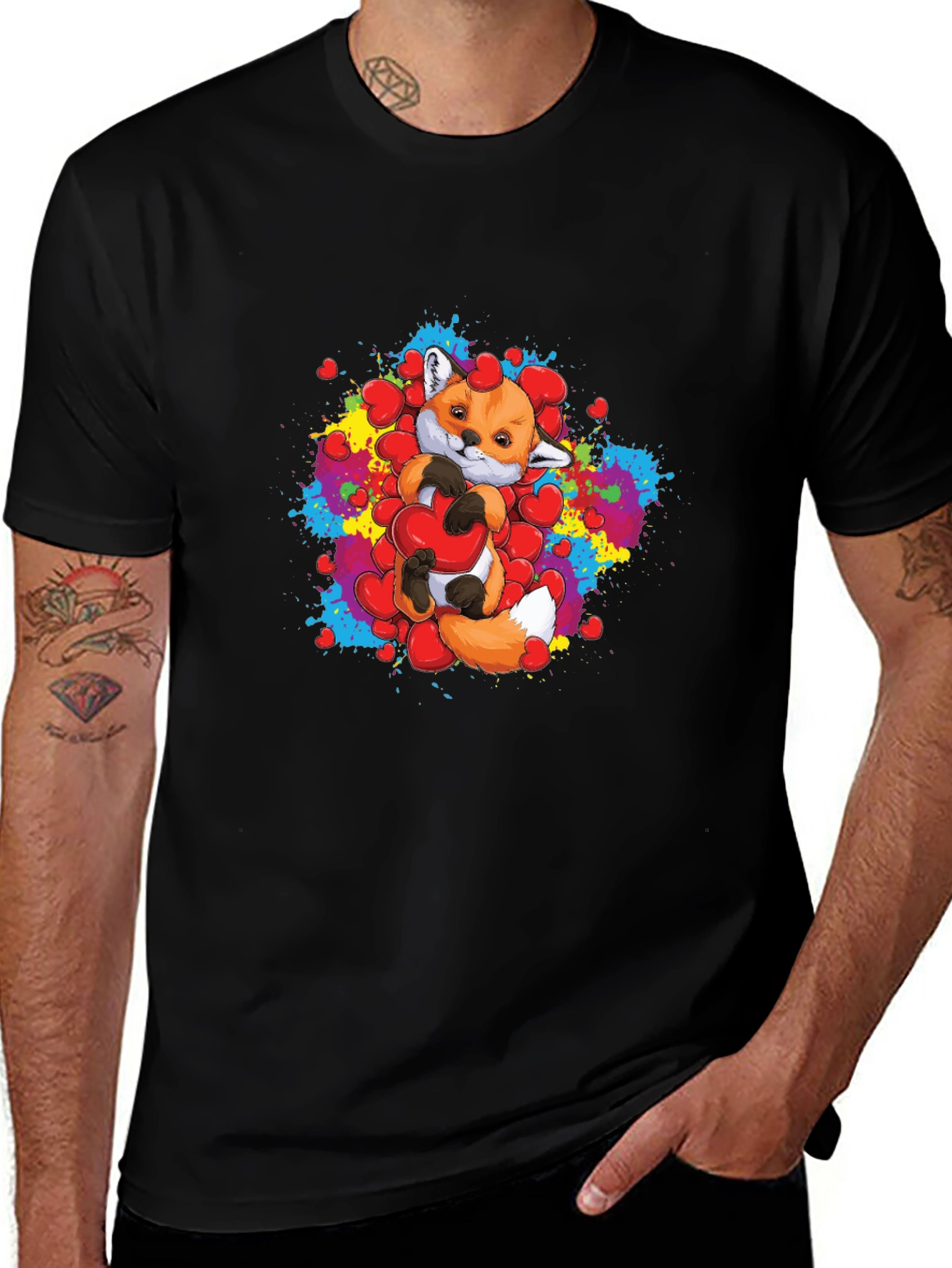 Cute Fox Holding Heart Graphic T-Shirt