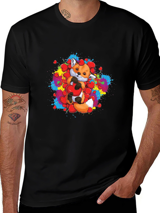 Cute Fox Holding Heart Graphic T-Shirt