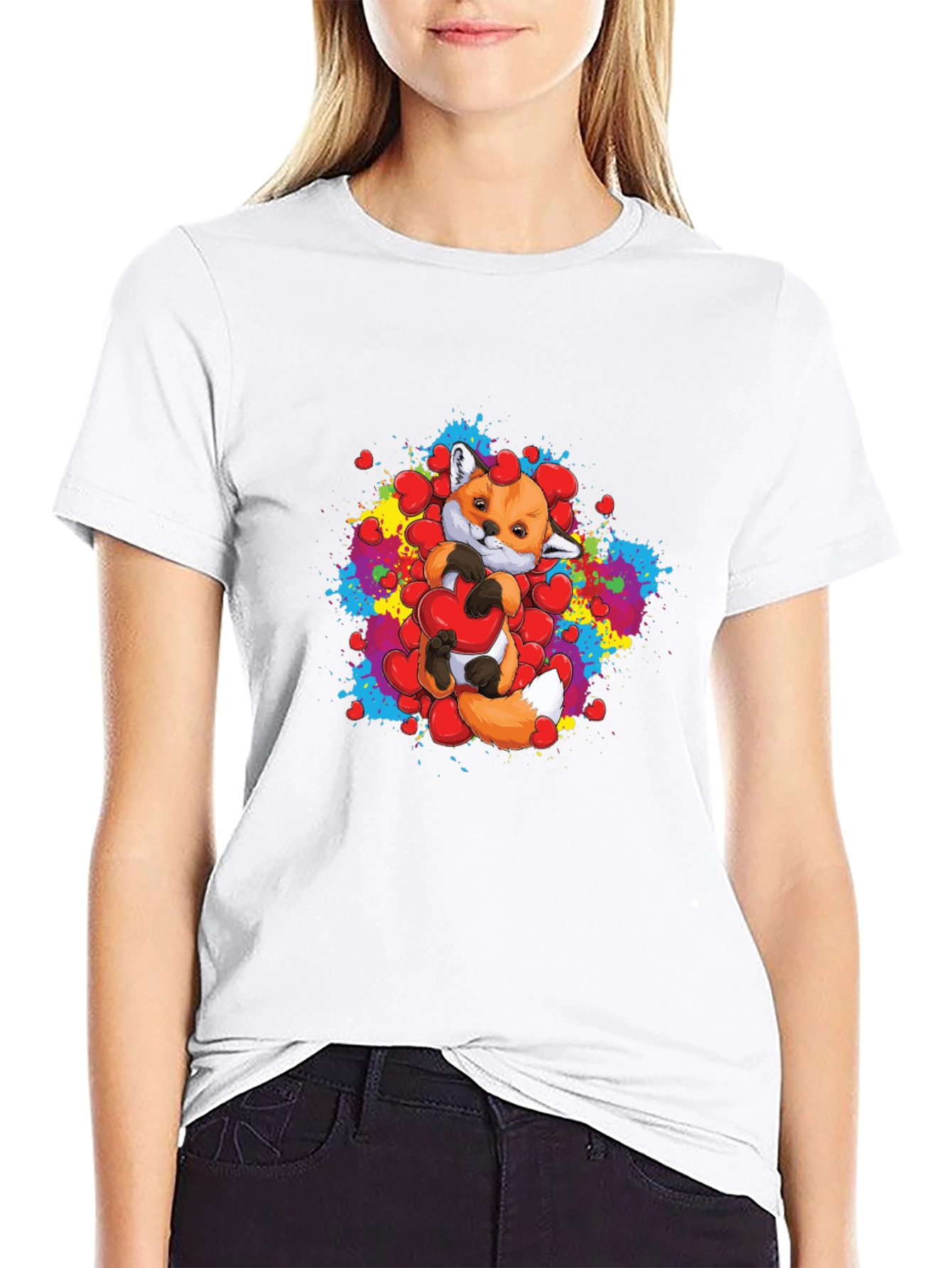 Cute Fox Holding Heart Graphic T-Shirt