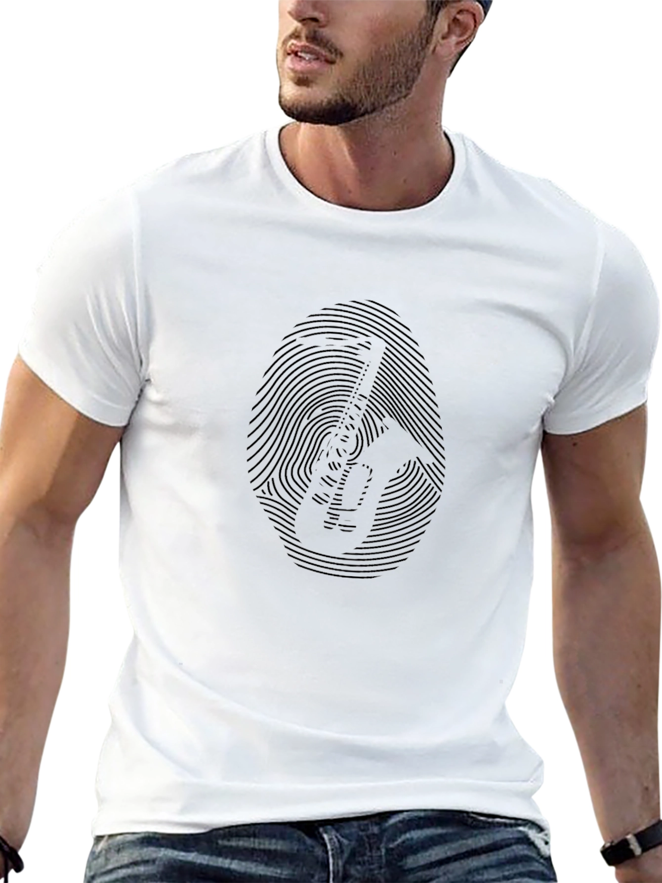 Fingerprint Guitar Player Graphic Tee - Black